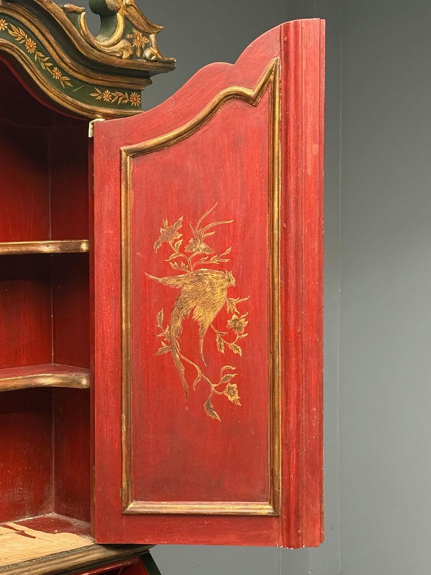 George I Style, Chinoiserie, Green-Japanned Desk, Bookcase, Parcel-Gilt, 1920s 5