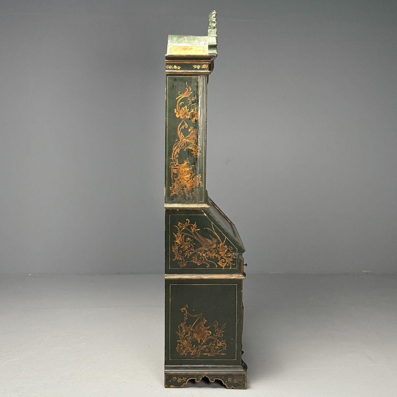 George I Style, Chinoiserie, Green-Japanned Desk, Bookcase, Parcel-Gilt, 1920s 6