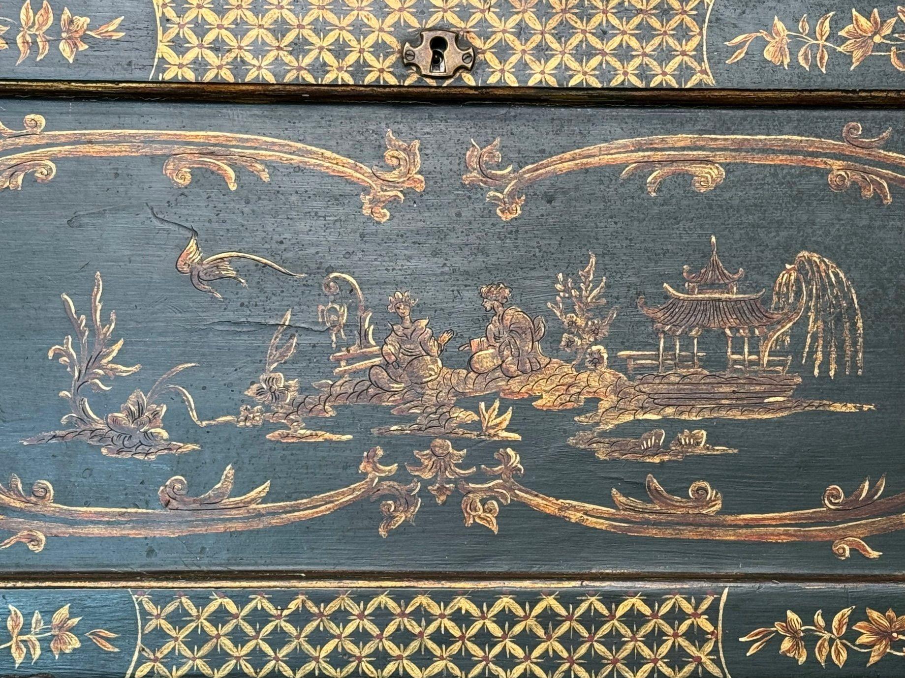 George I Style, Chinoiserie, Green-Japanned Desk, Bookcase, Parcel-Gilt, 1920s 7