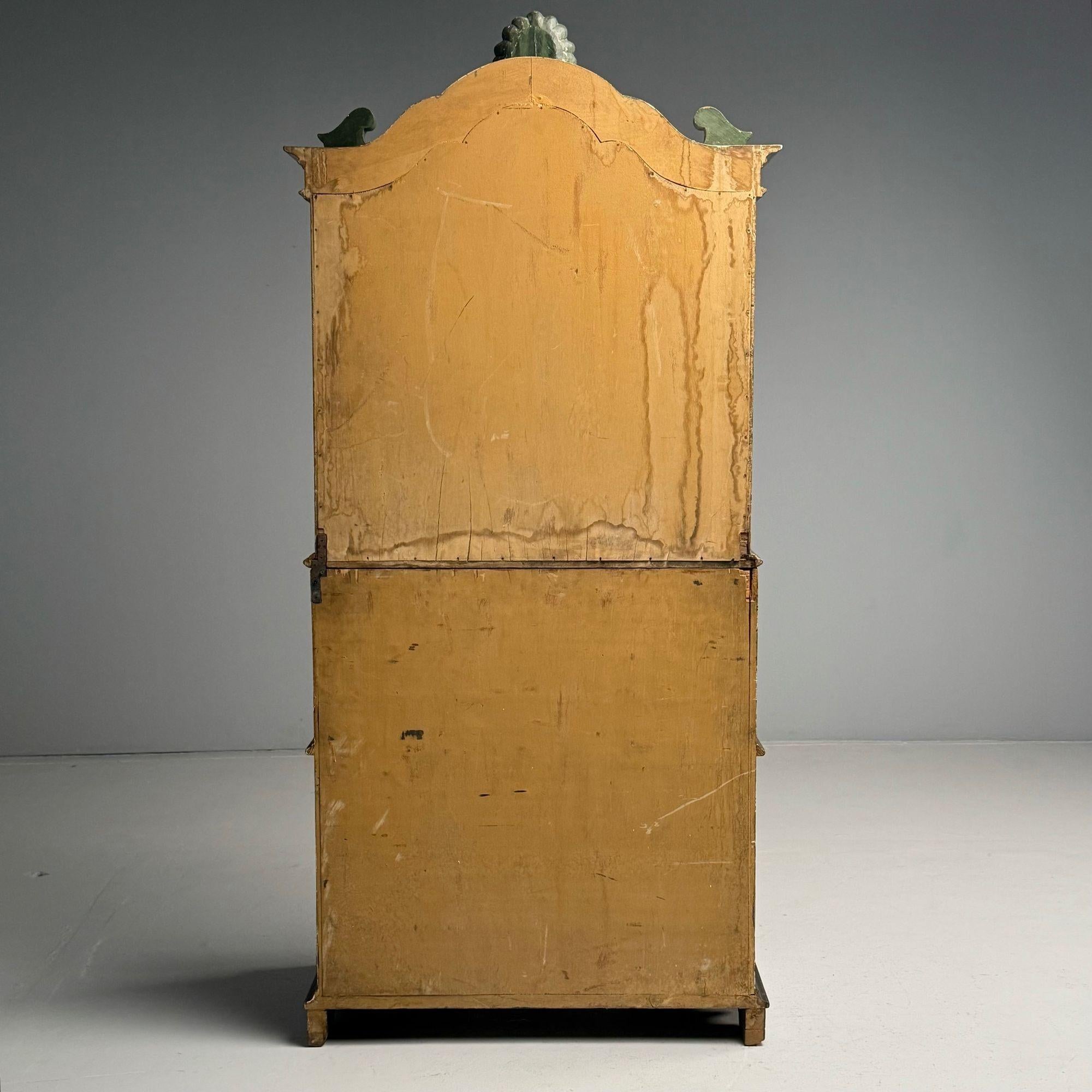 George I Style, Chinoiserie, Green-Japanned Desk, Bookcase, Parcel-Gilt, 1920s 10