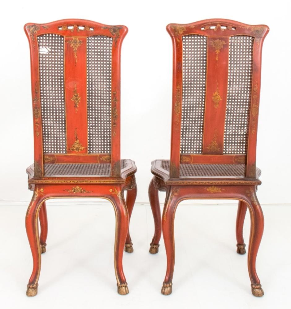 Caning George I Style Japanned and Caned Side Chairs, Pair For Sale
