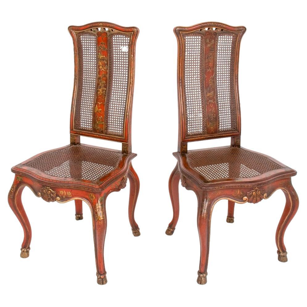 George I Style Japanned and Caned Side Chairs, Pair For Sale