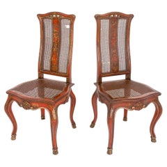 Antique George I Style Japanned and Caned Side Chairs, Pair