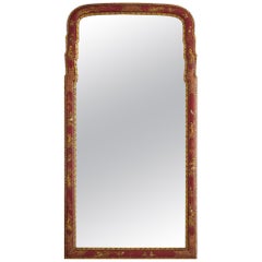 George I Style Red Lacquer and Gilt Chinoiserie Mirror with Figural Decoration