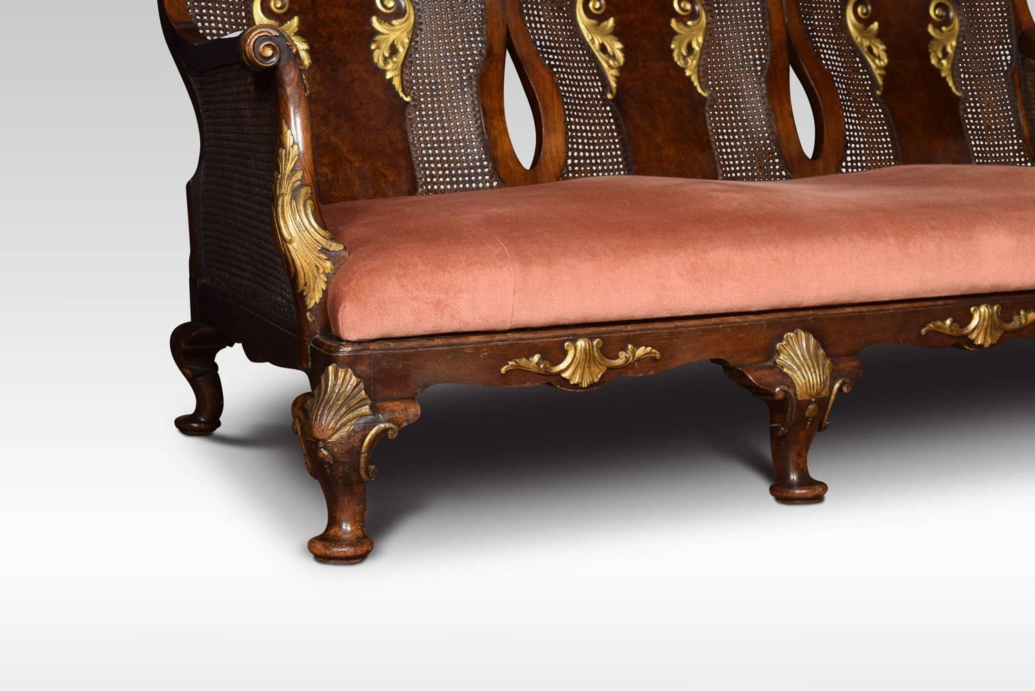 British George I Style Walnut Bergère Three-Seat Sofa