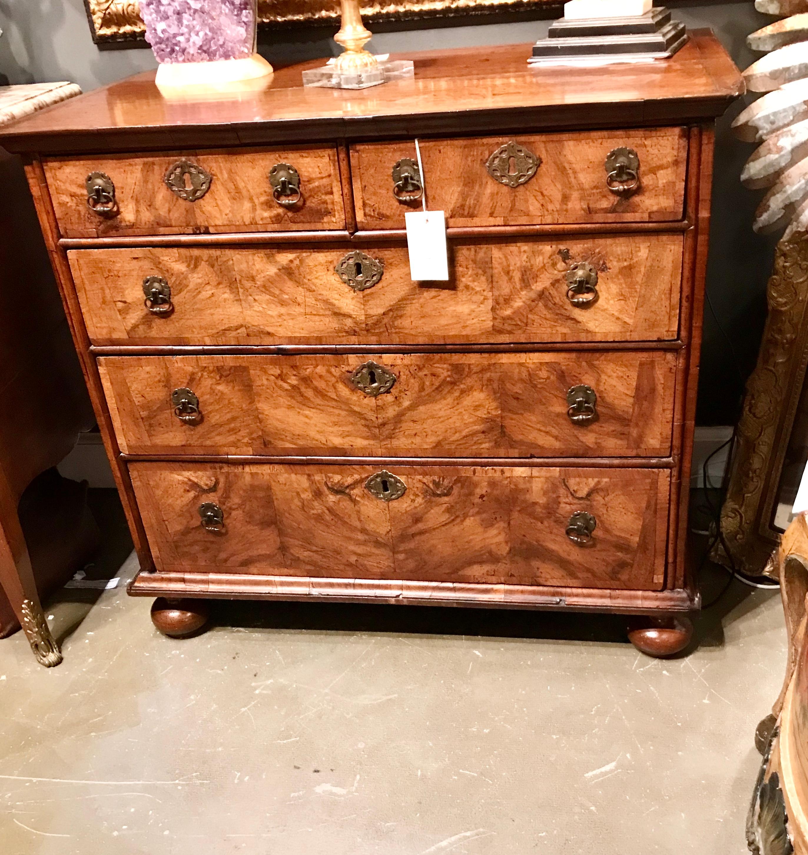 Queen Anne Transitional to George I Walnut and Walnut Burl Chest 13