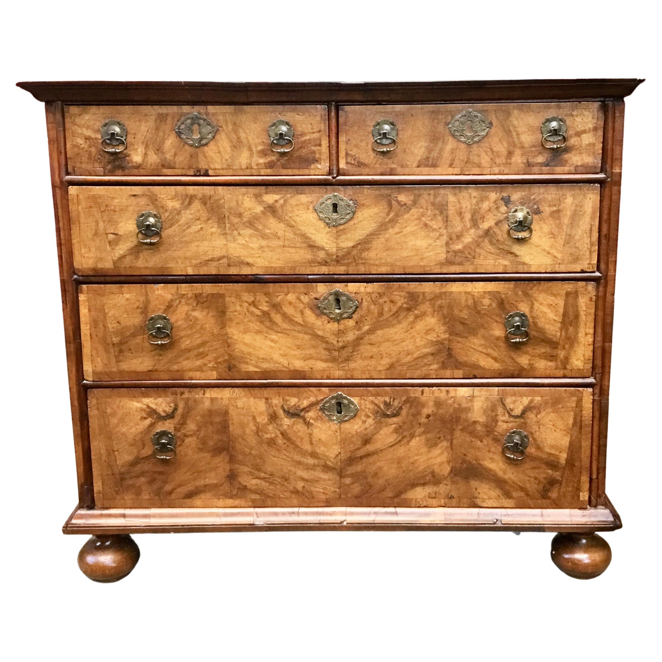 Queen Anne Transitional to George I Walnut and Walnut Burl Chest