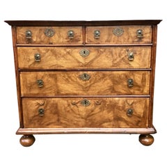 Antique Queen Anne Transitional to George I Walnut and Walnut Burl Chest