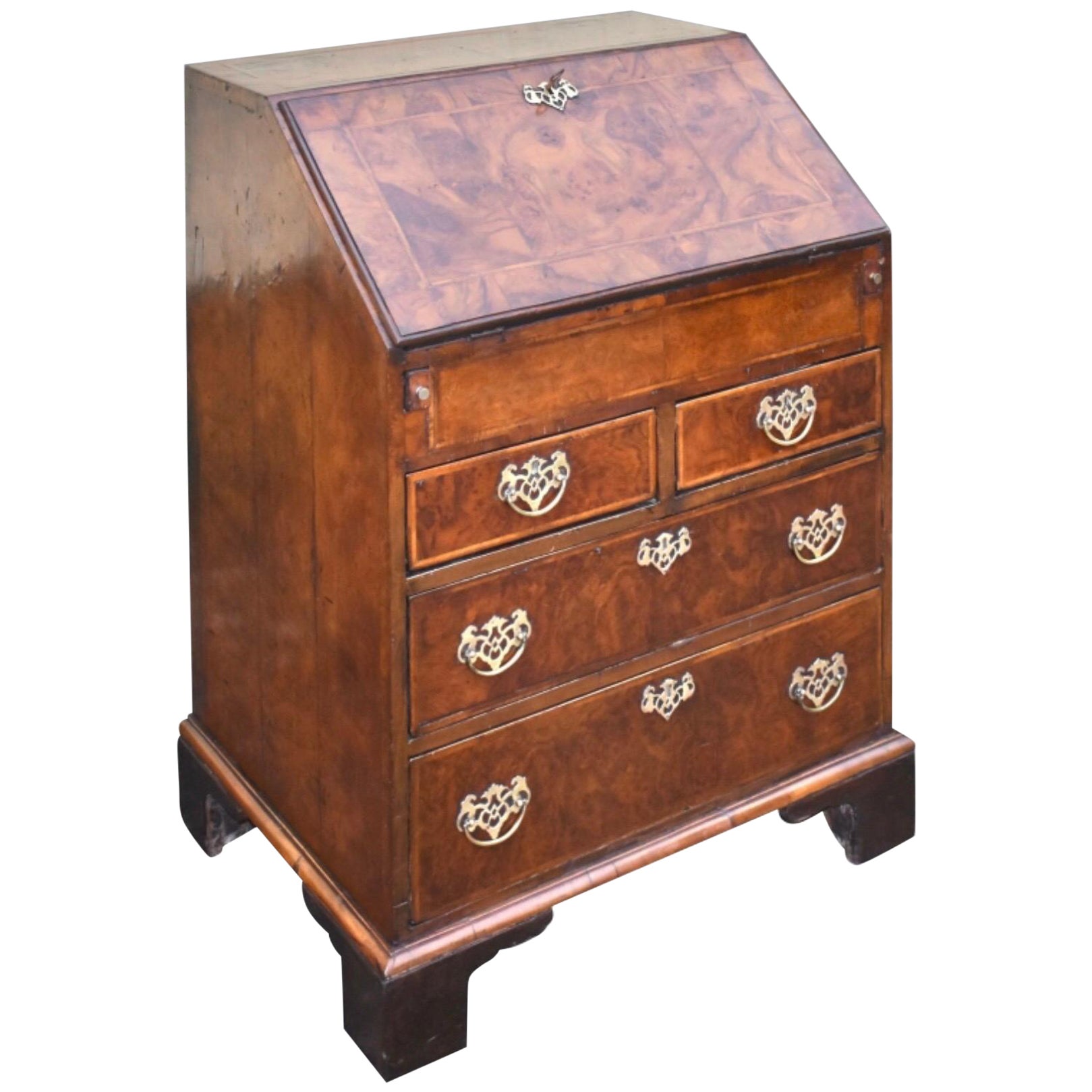 George I Walnut Antique Bureau of Small Proportions, Circa 1720 For Sale