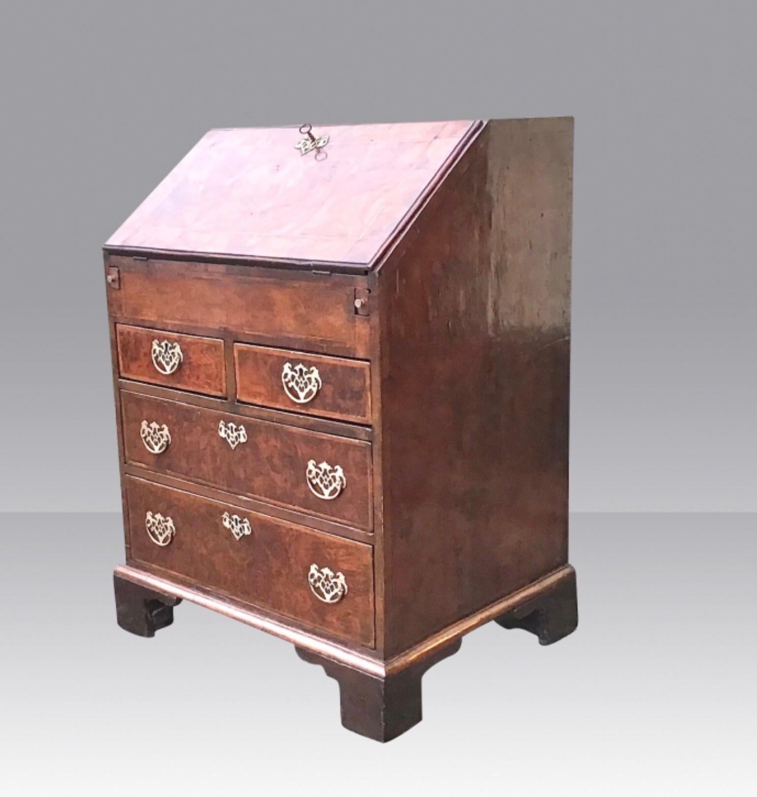 George I Walnut Antique Bureau of Small Proportions, Circa 1720 For Sale 1