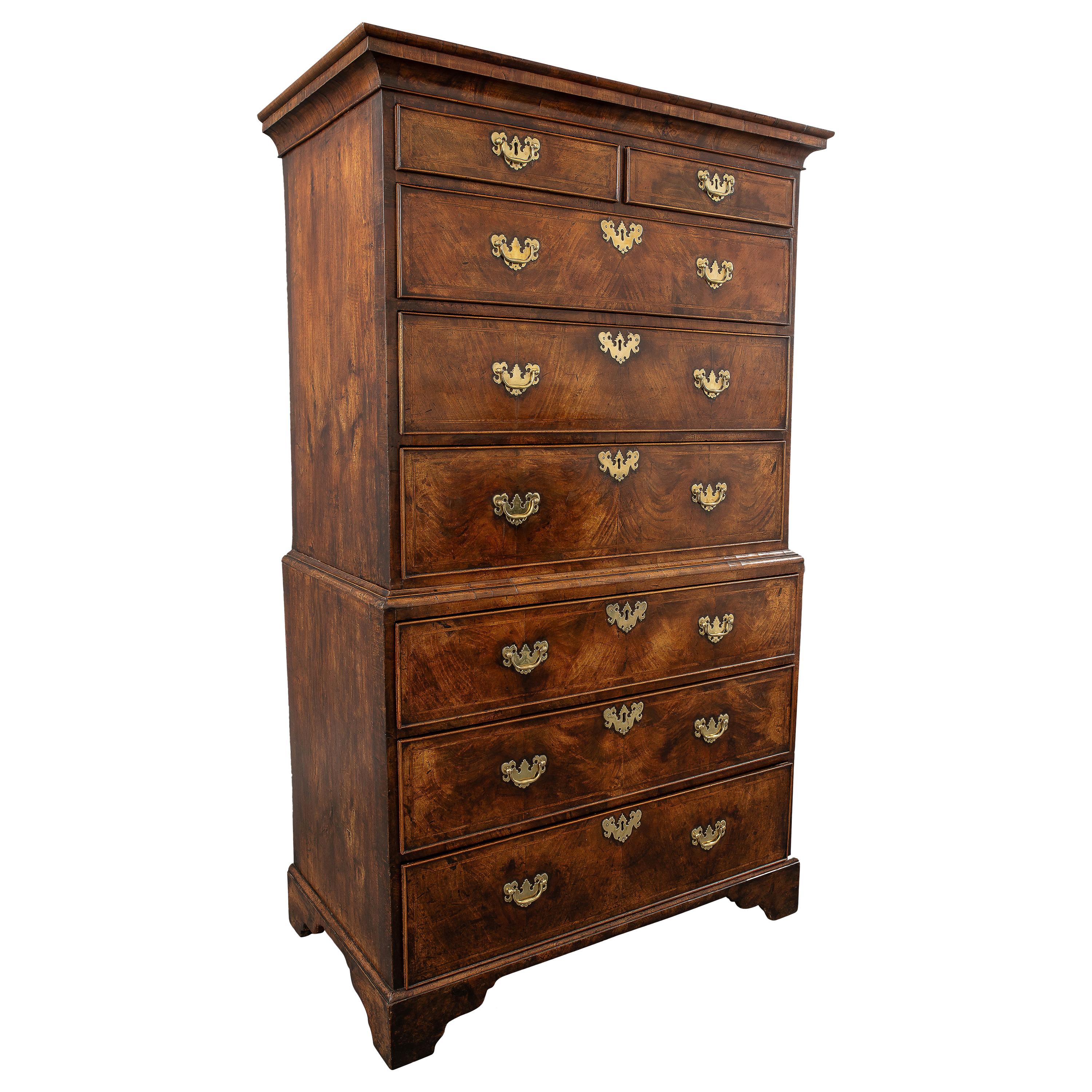 George I Walnut Chest on Chest of Compact Size For Sale