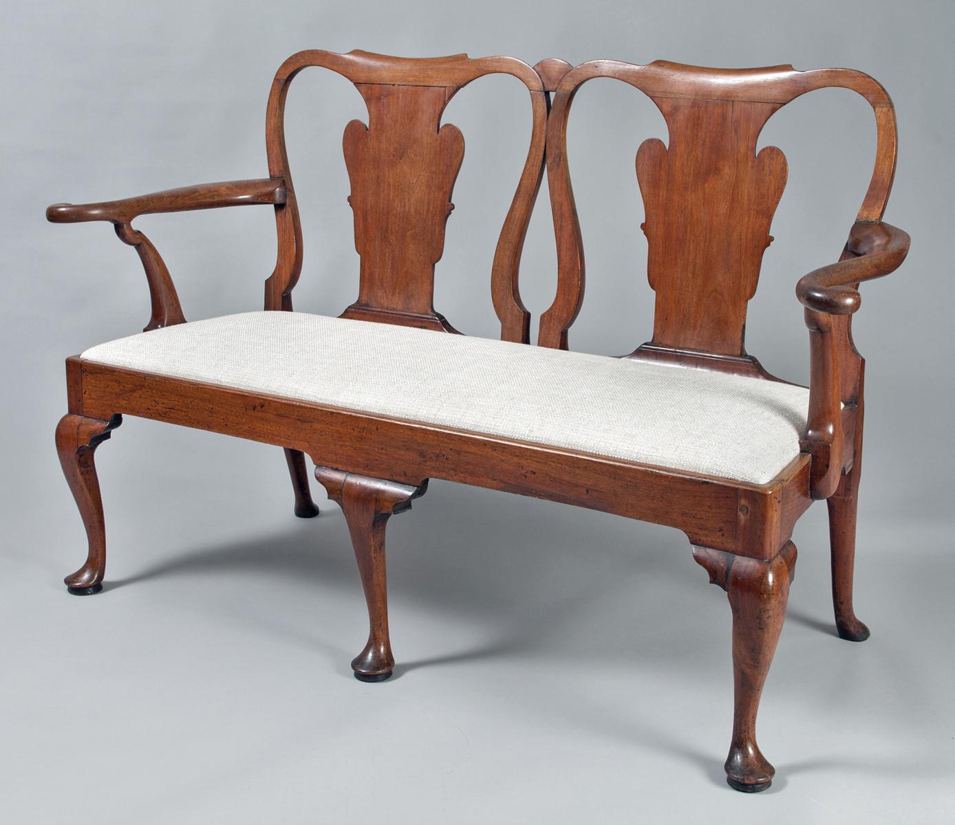 Carved George I Walnut Double Chair-Back Settee For Sale