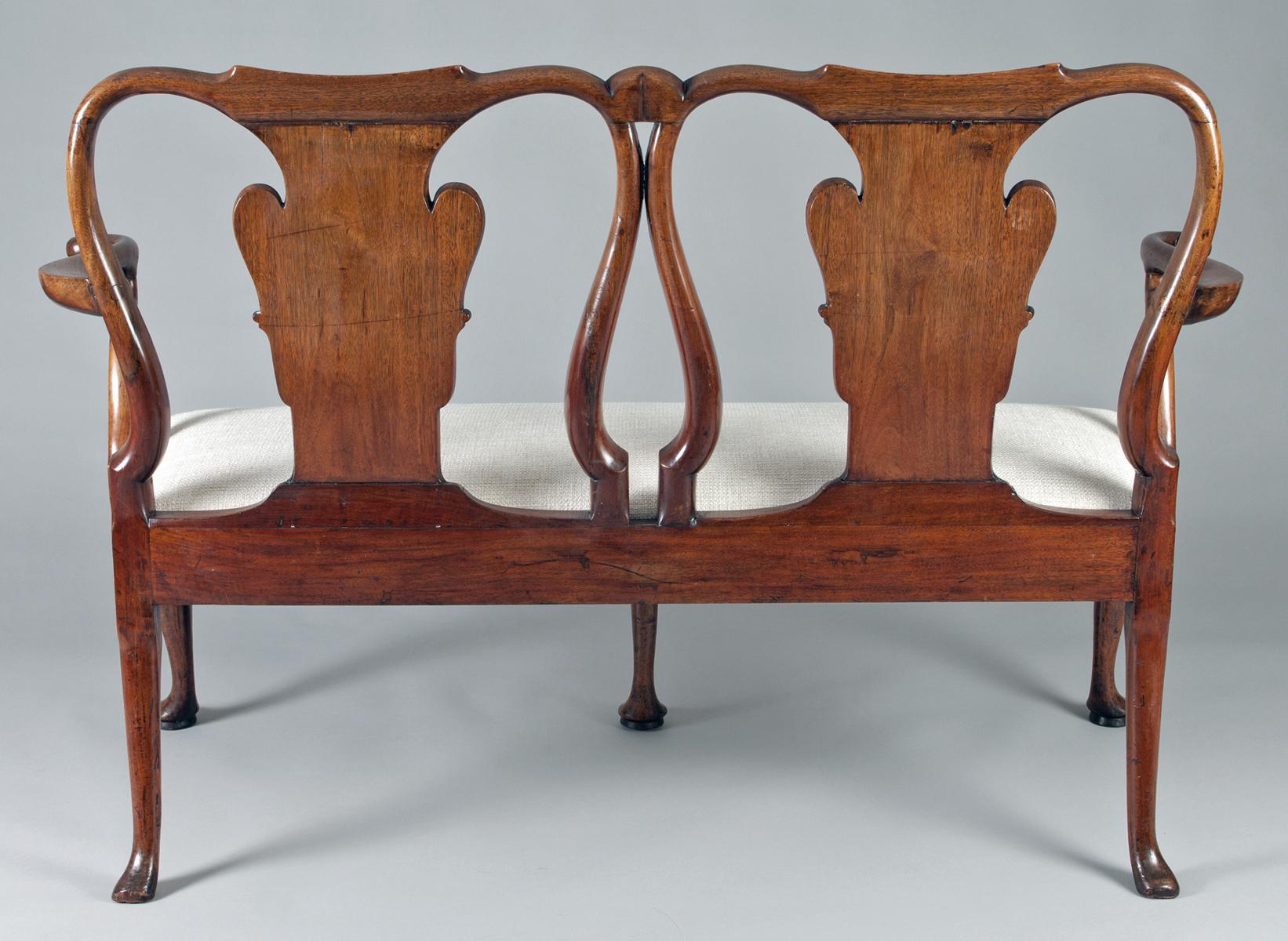 Mid-18th Century George I Walnut Double Chair-Back Settee For Sale