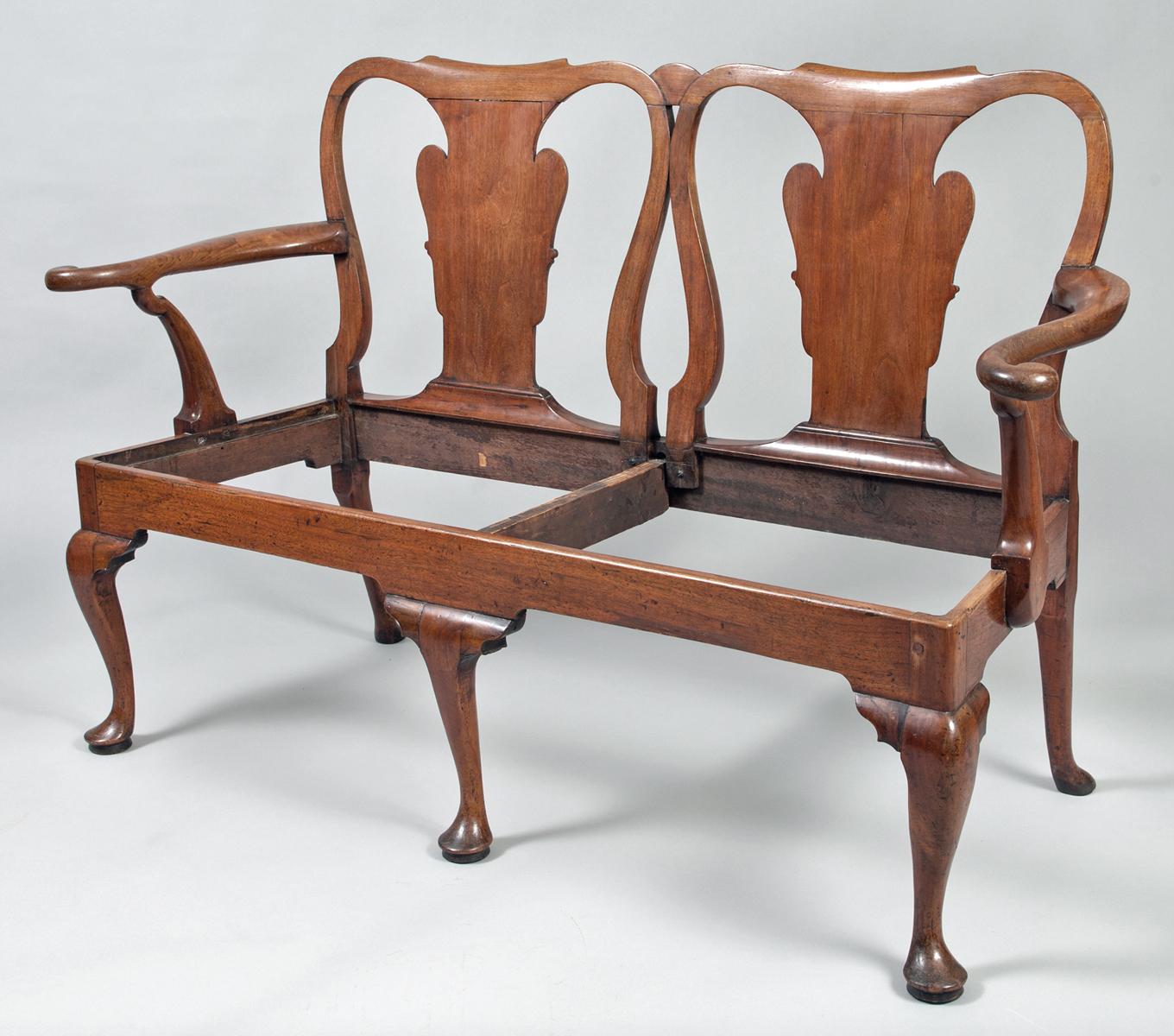 George I Walnut Double Chair-Back Settee For Sale 2