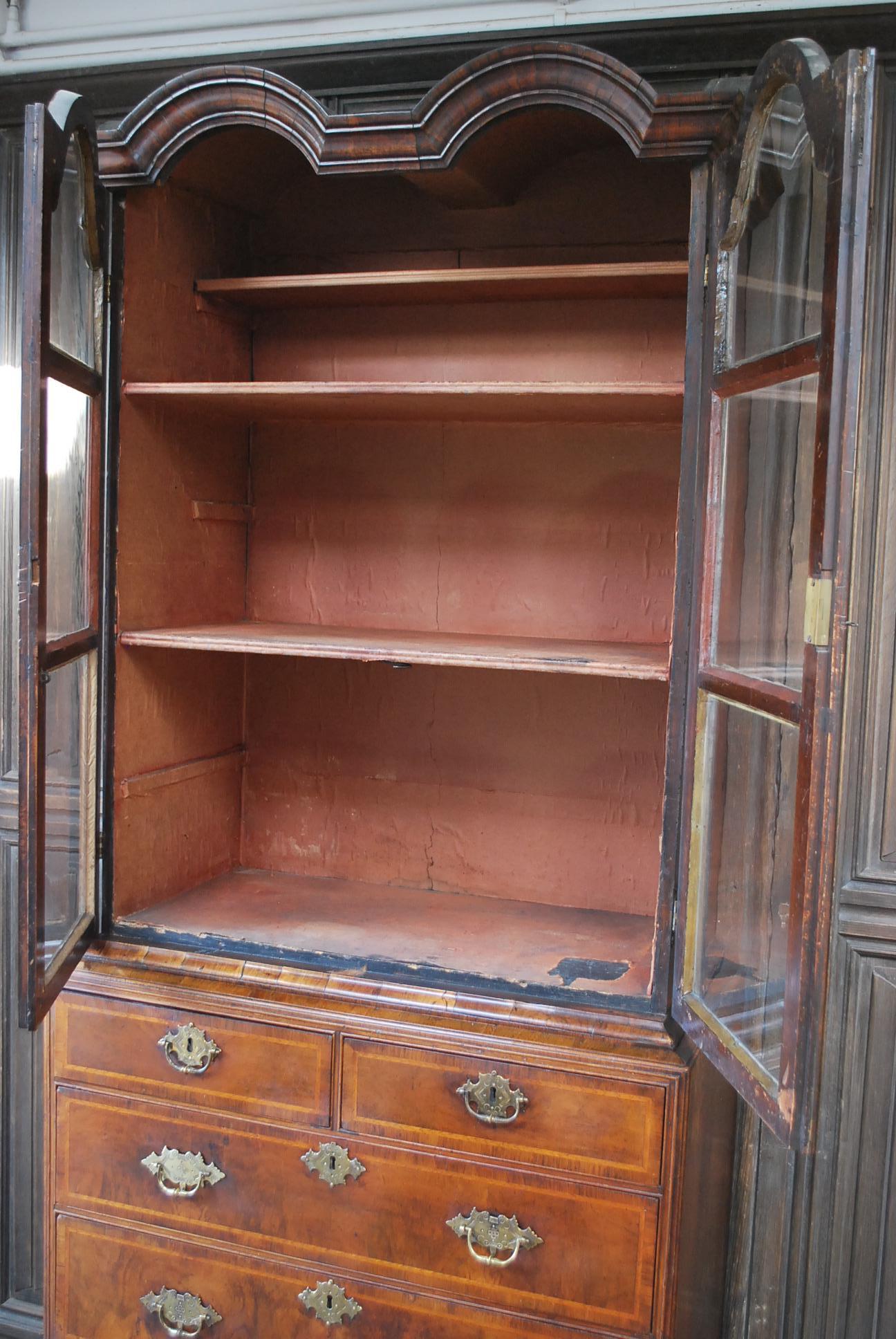 George I Walnut Double Dome Bookcase on Chest For Sale 2