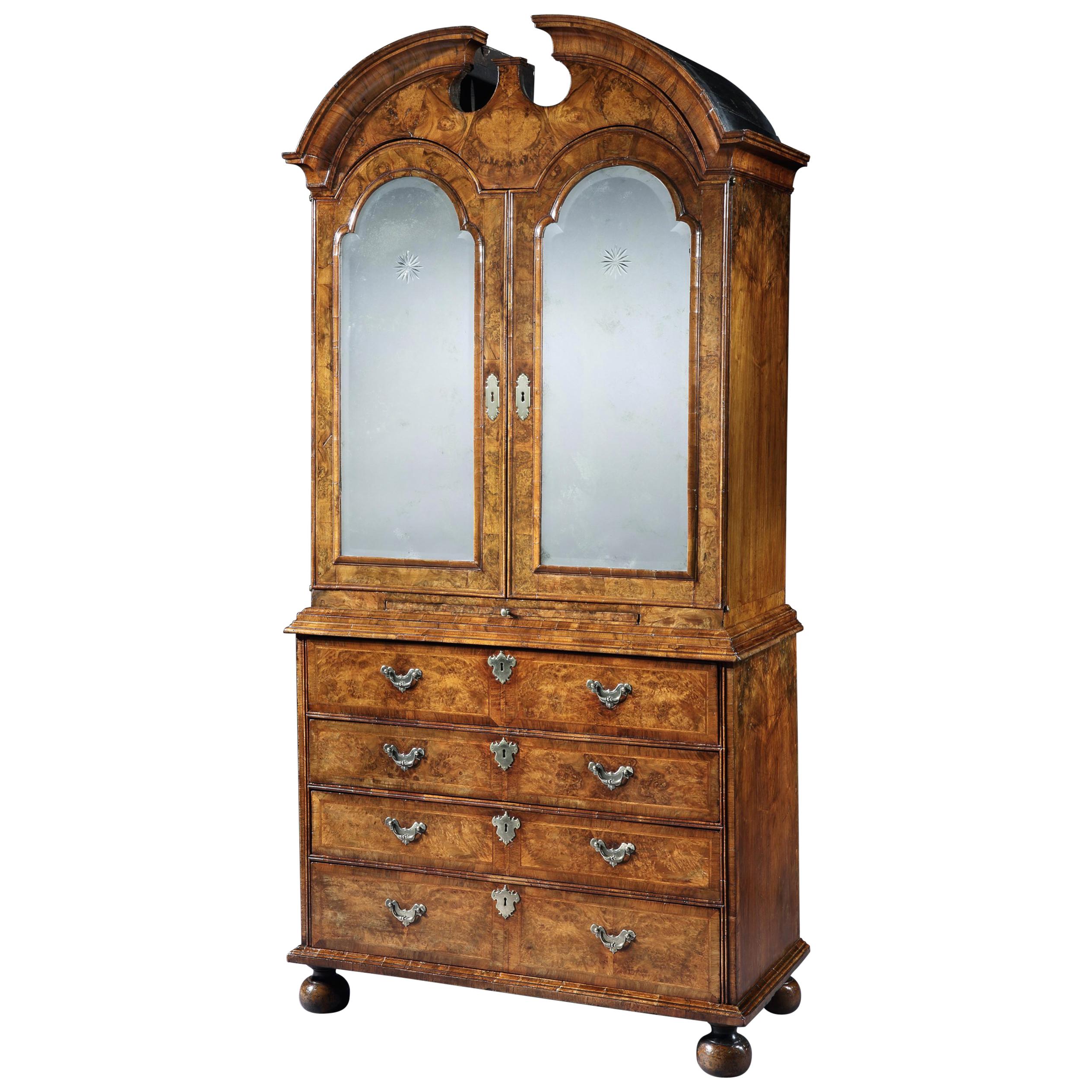 George I Walnut Secretaire Cabinet by William Old & John Ody For Sale