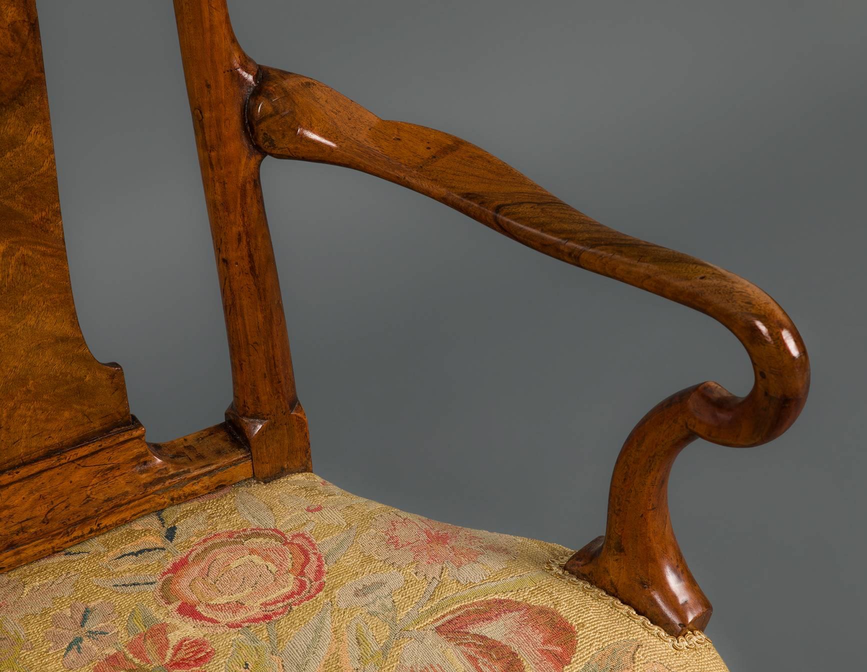 English George I Walnut Shepherd’s Crook Armchair