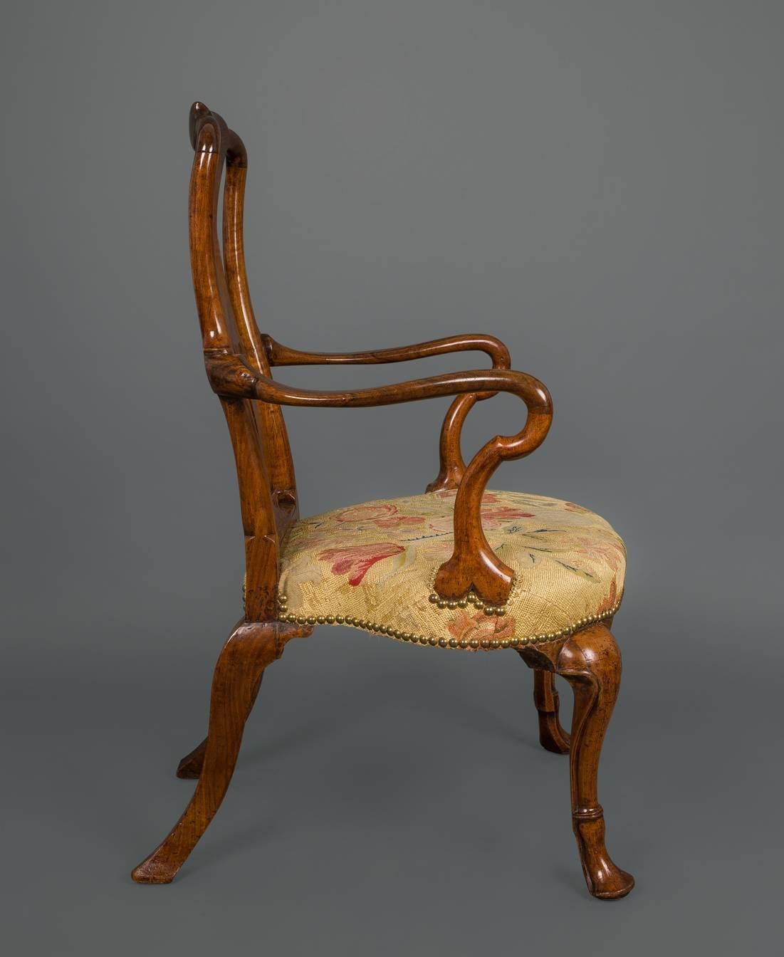 Upholstery George I Walnut Shepherd’s Crook Armchair