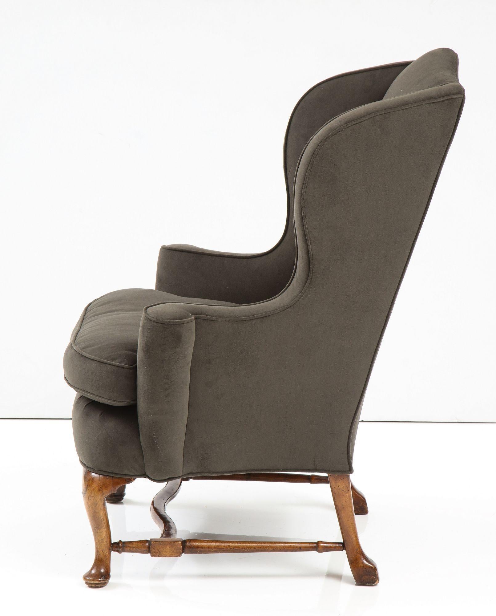 Walnut George I Wing Armchair For Sale