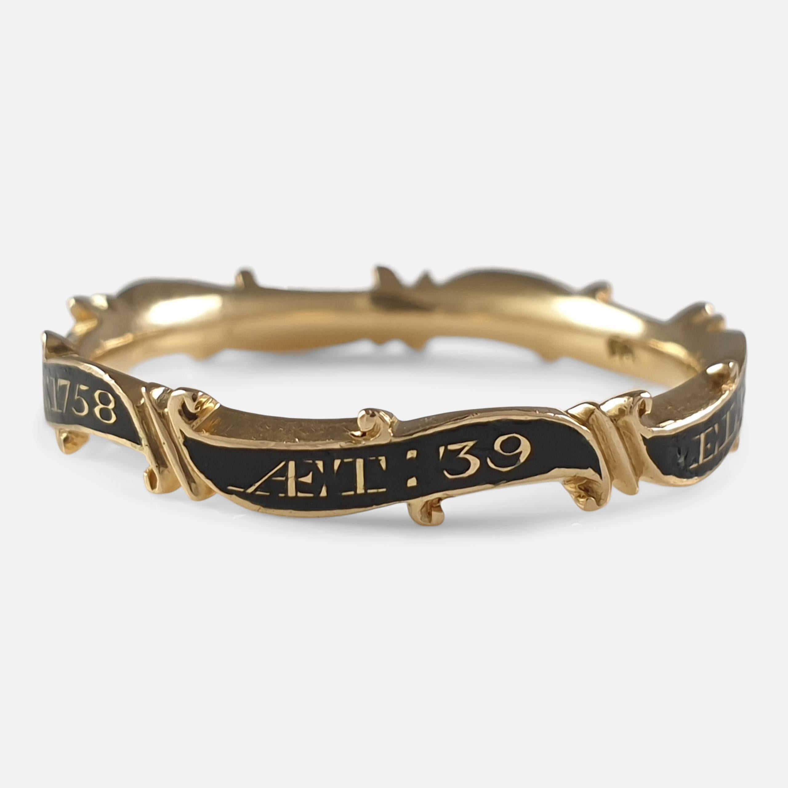 George II 18 Karat Gold and Enamel Mourning Ring, circa 1758 2