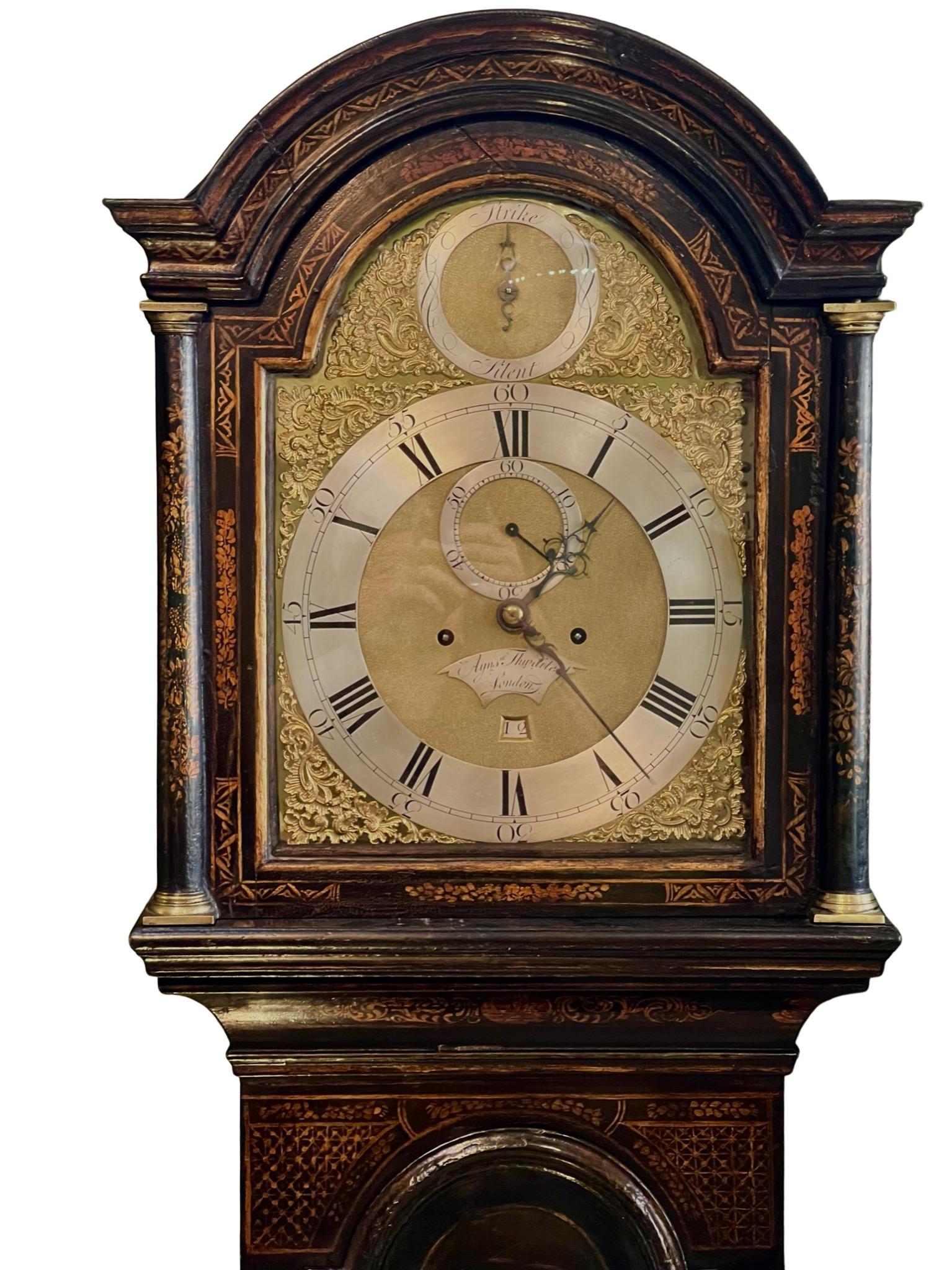 A stunning George II 8 Day Striking Japanned Longcase Clock by James Tregent, Leicester Square, London

James Tregent was Clock and Watchmaker to the Prince of Wales. The Banks Collection advertises 