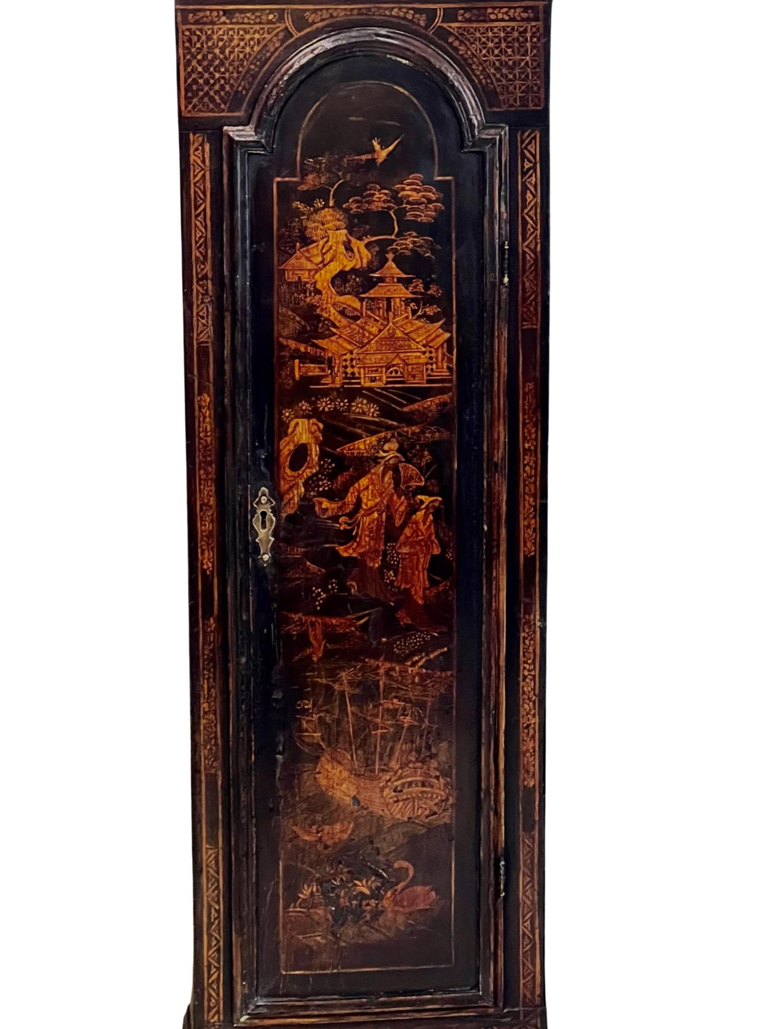 English George II 8 Day Striking Chinoiserie Longcase Clock by Royal Clockmaker