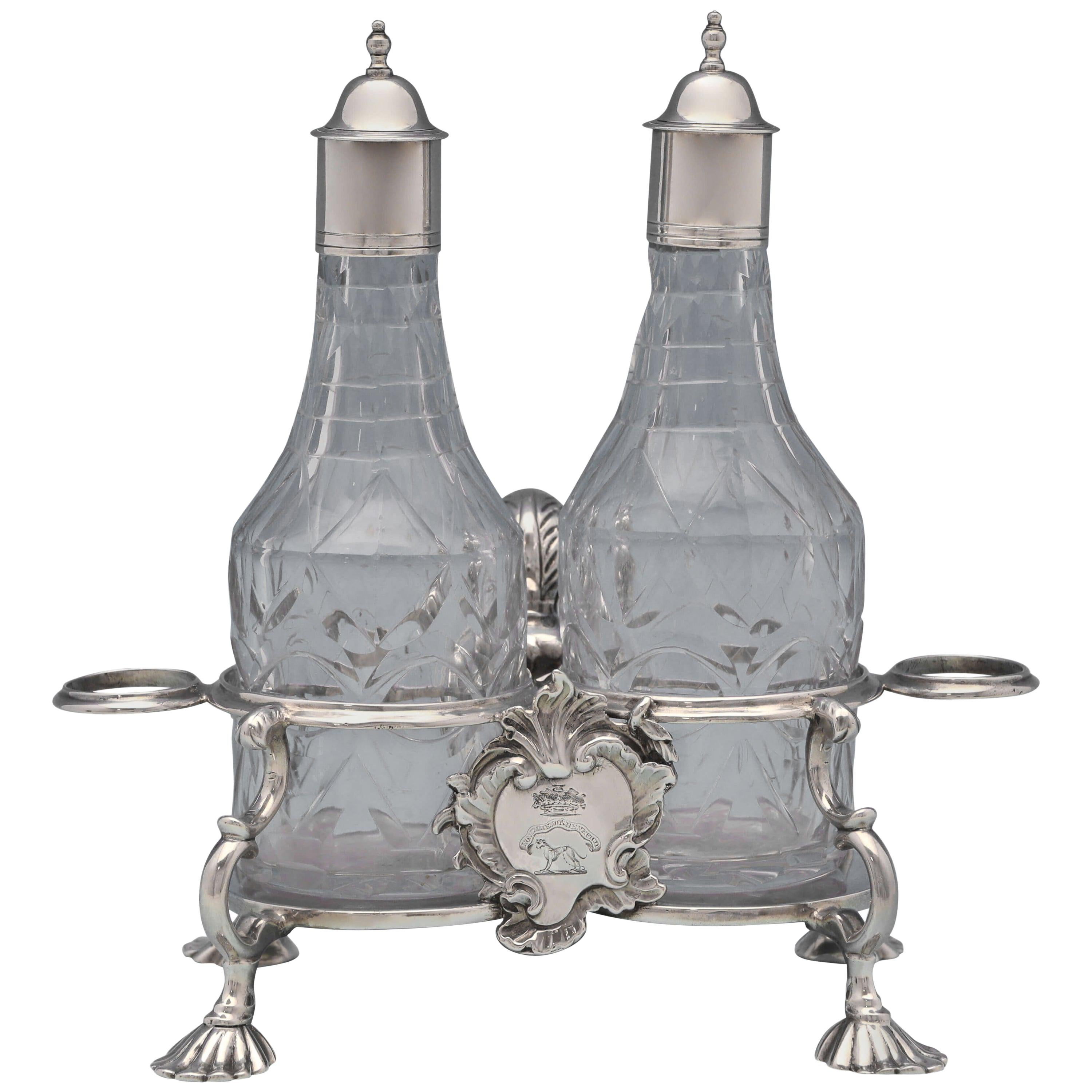 George II Antique Sterling Silver Oil and Vinegar Set by Samuel Wood in 1751 For Sale