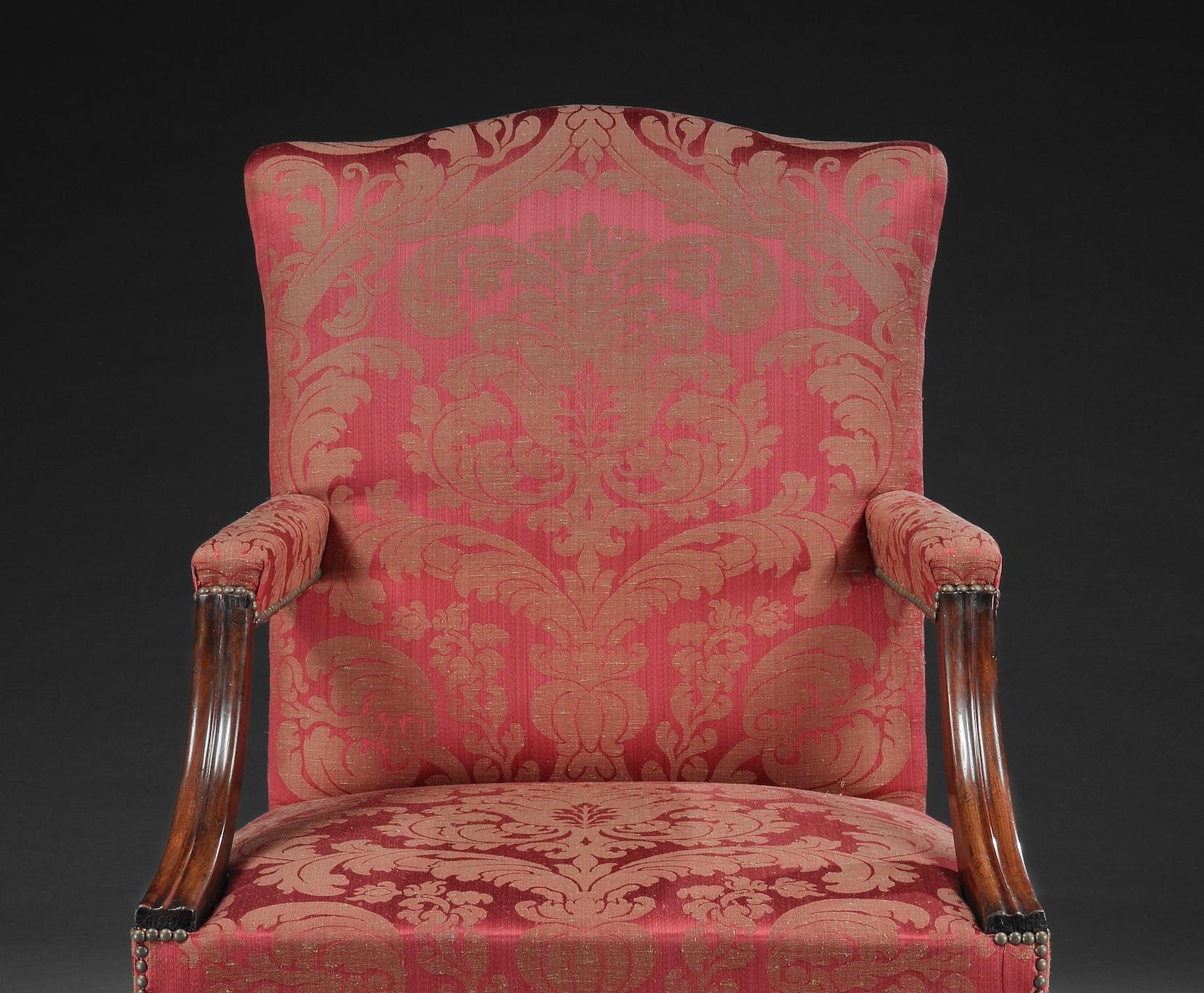 Carved George II Antique Walnut Library Armchair For Sale