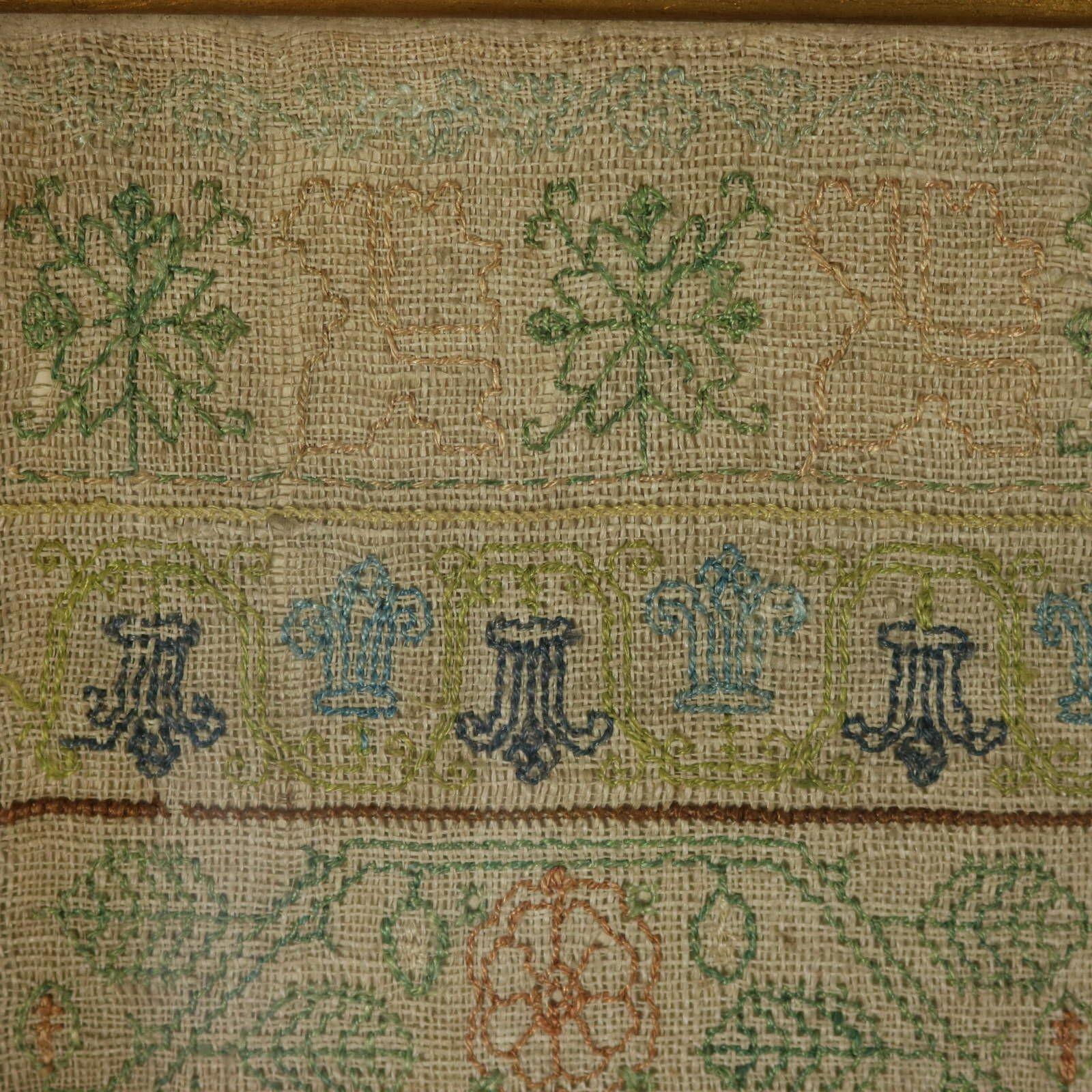 Mid-18th Century George II Band Sampler, 1741, by Martha Hayter For Sale