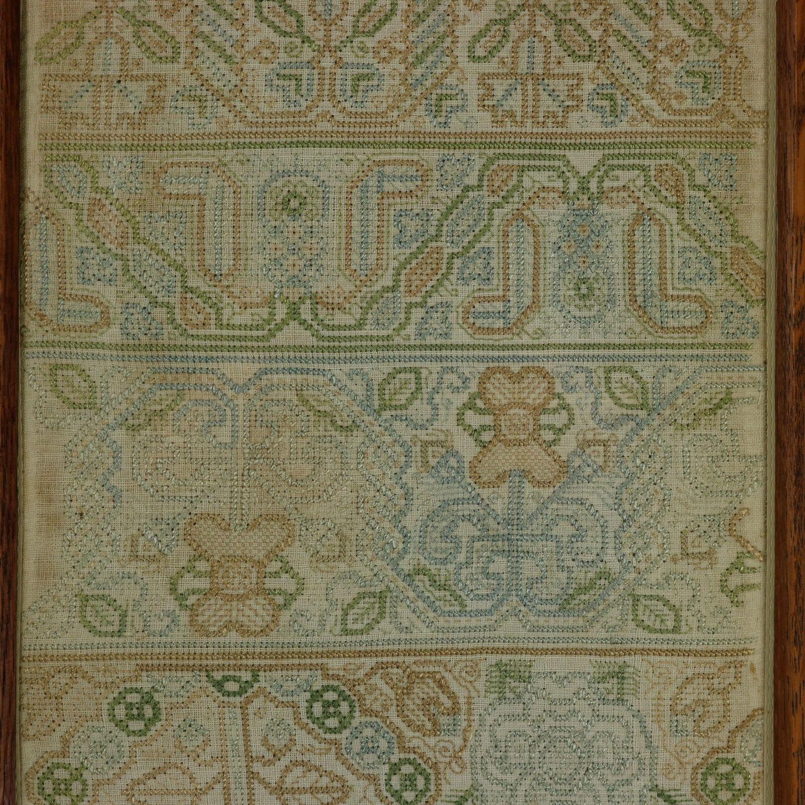 George II Band Sampler, datiert 1678, genäht von EV (18. Jahrhundert und früher) im Angebot