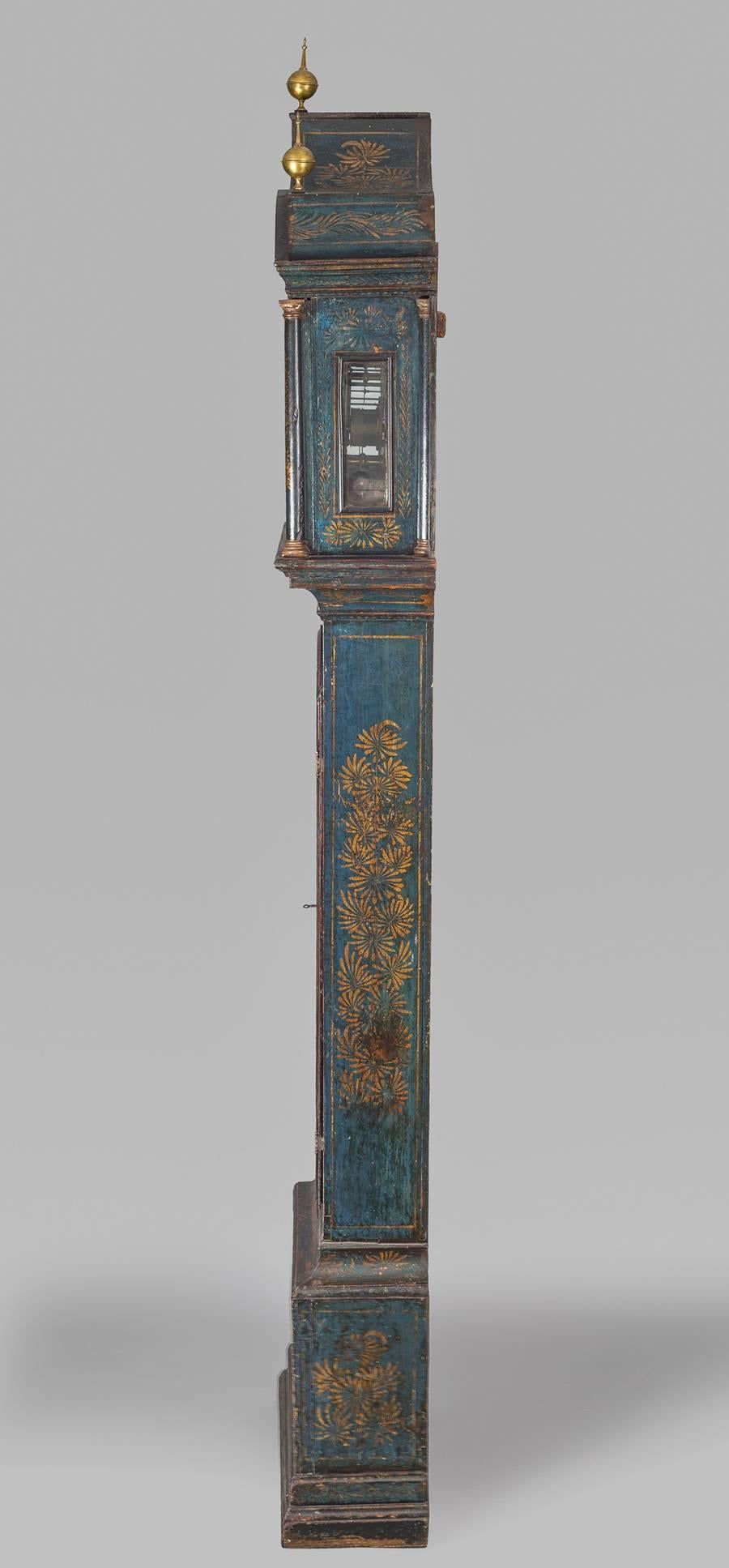 Japanned George II Blue Lacquered Tall Case Clock