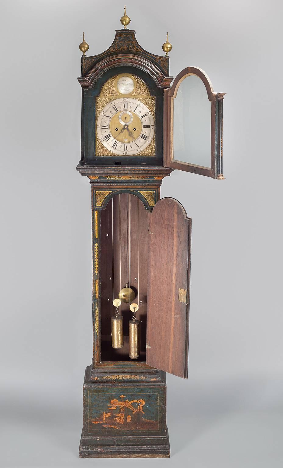 18th Century George II Blue Lacquered Tall Case Clock