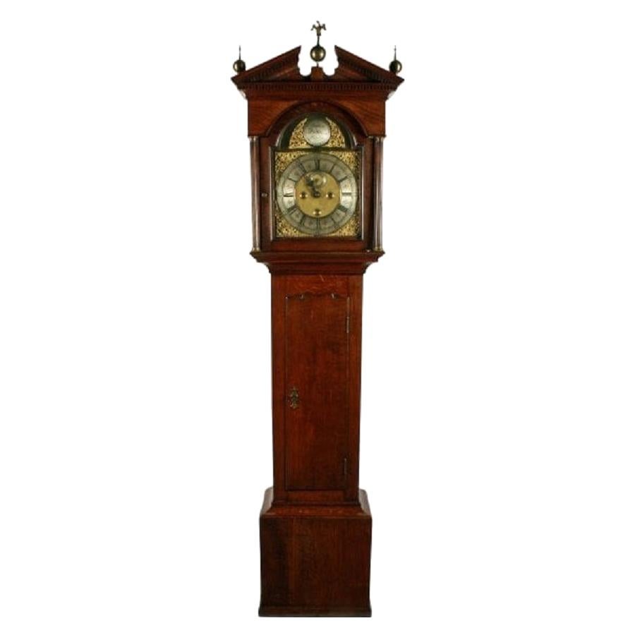 George II Brass Dial Oak Grandfather Clock, 18th Century For Sale