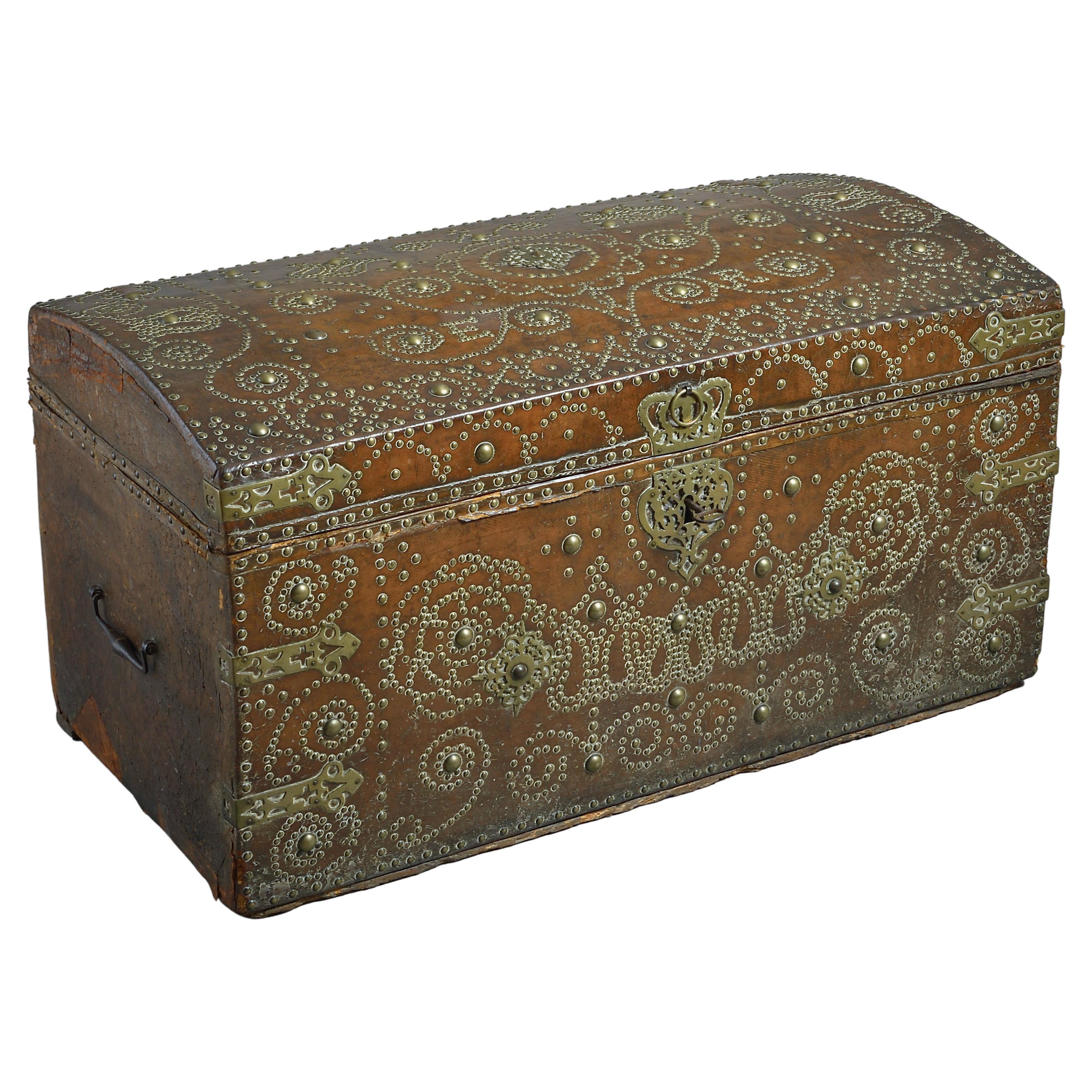 George II Brass-Studded Leather Trunk For Sale