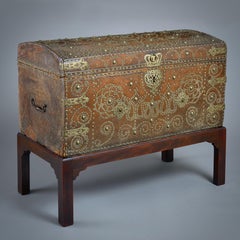George II Brass-Studded Leather Trunk On Stand