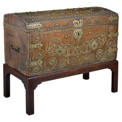 George II Brass-Studded Leather Trunk On Stand