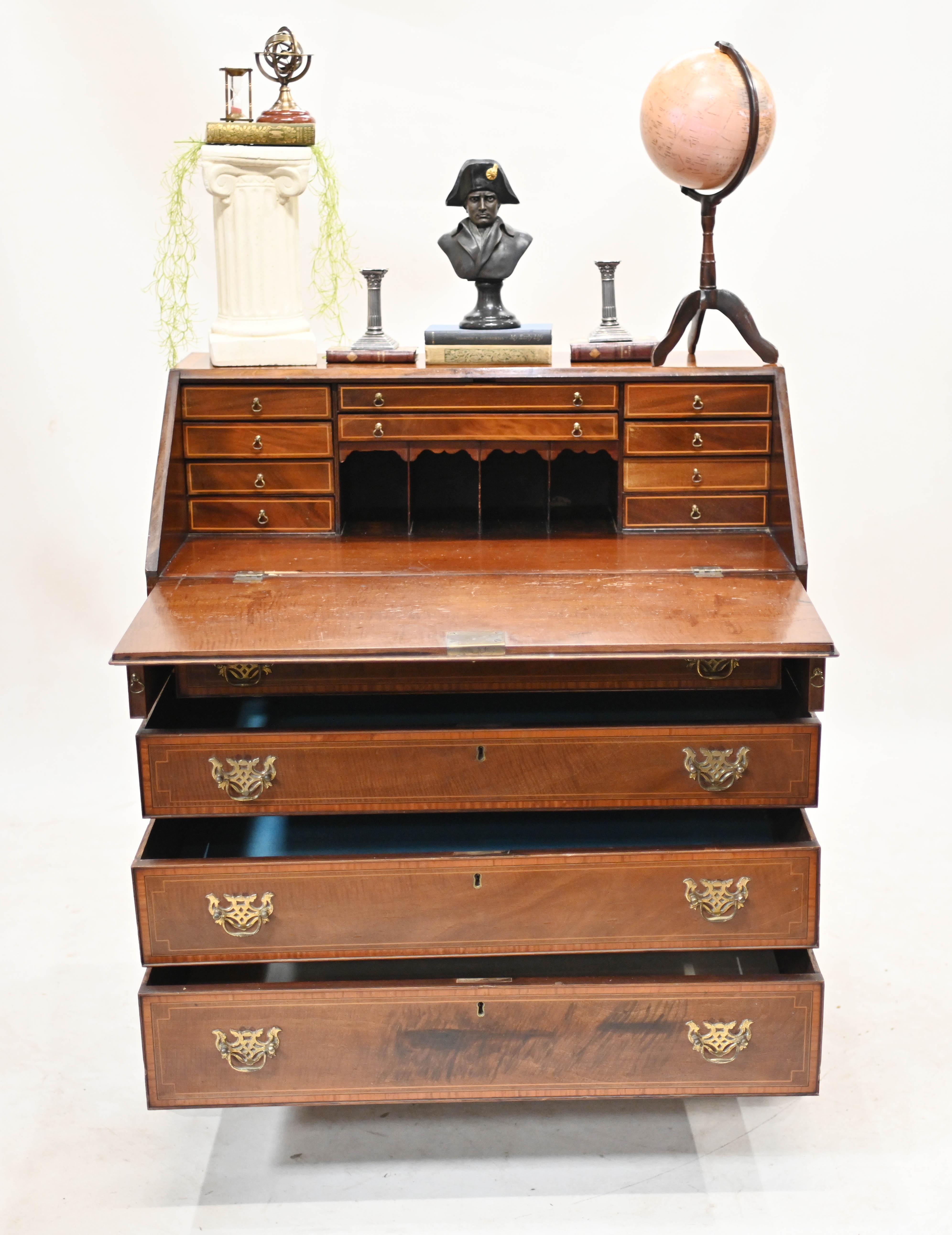 George II Bureau Mahogany Desk Edwards and Roberts Inlay For Sale 1