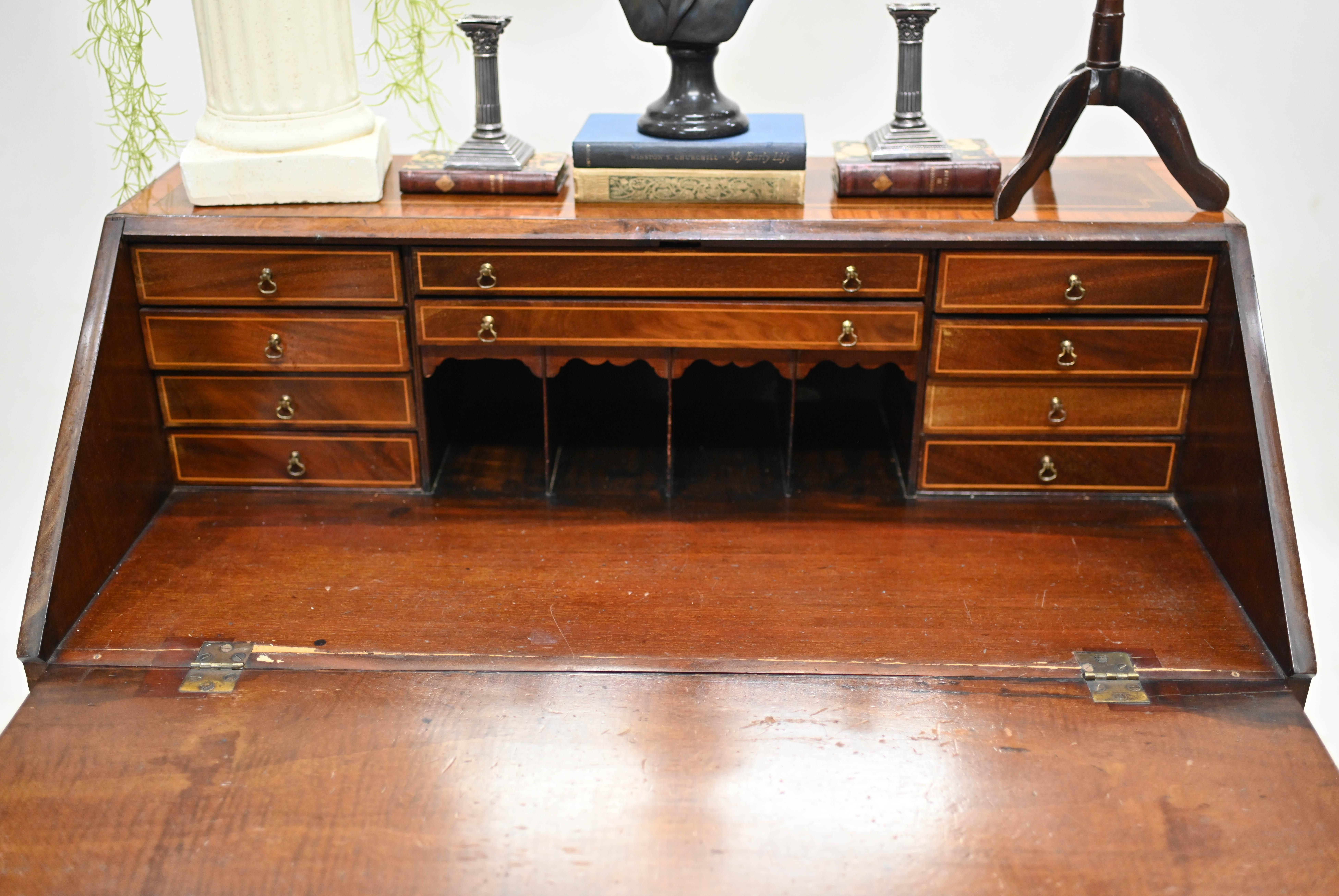 George II Bureau Mahogany Desk Edwards and Roberts Inlay For Sale 2