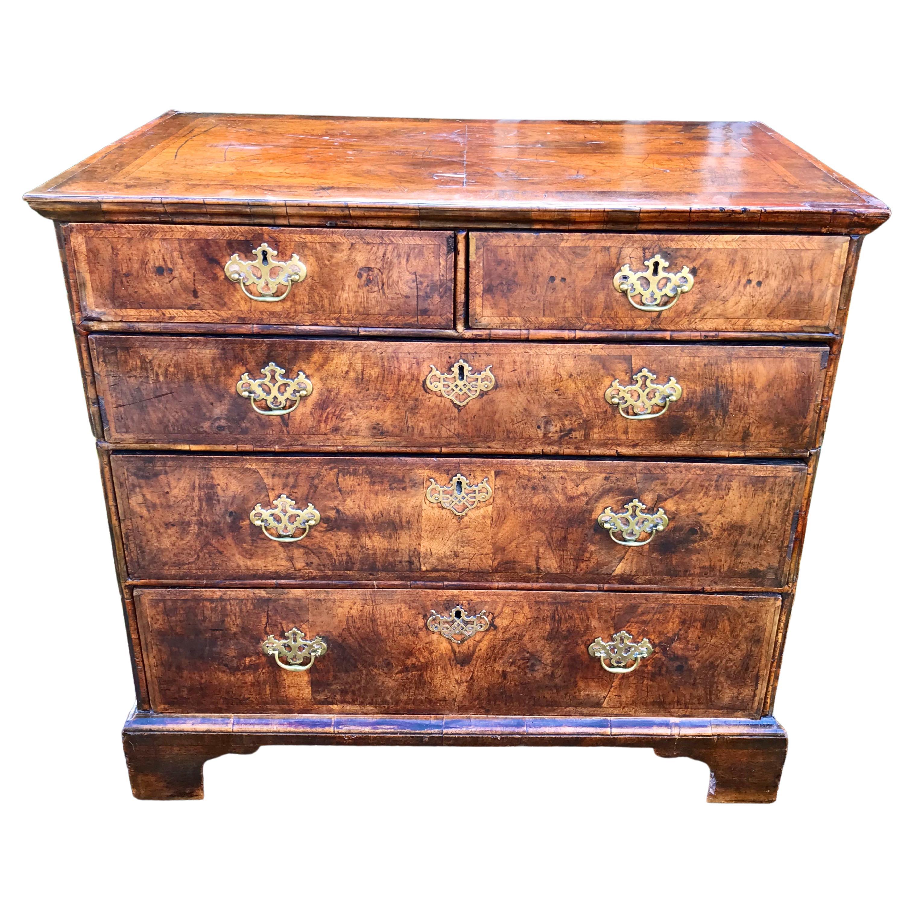 George II Burl Walnut Chest with Two Short Over Three Long Drawers