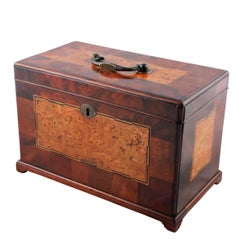 Antique George II Burr Elm and Mahogany Tea Caddy