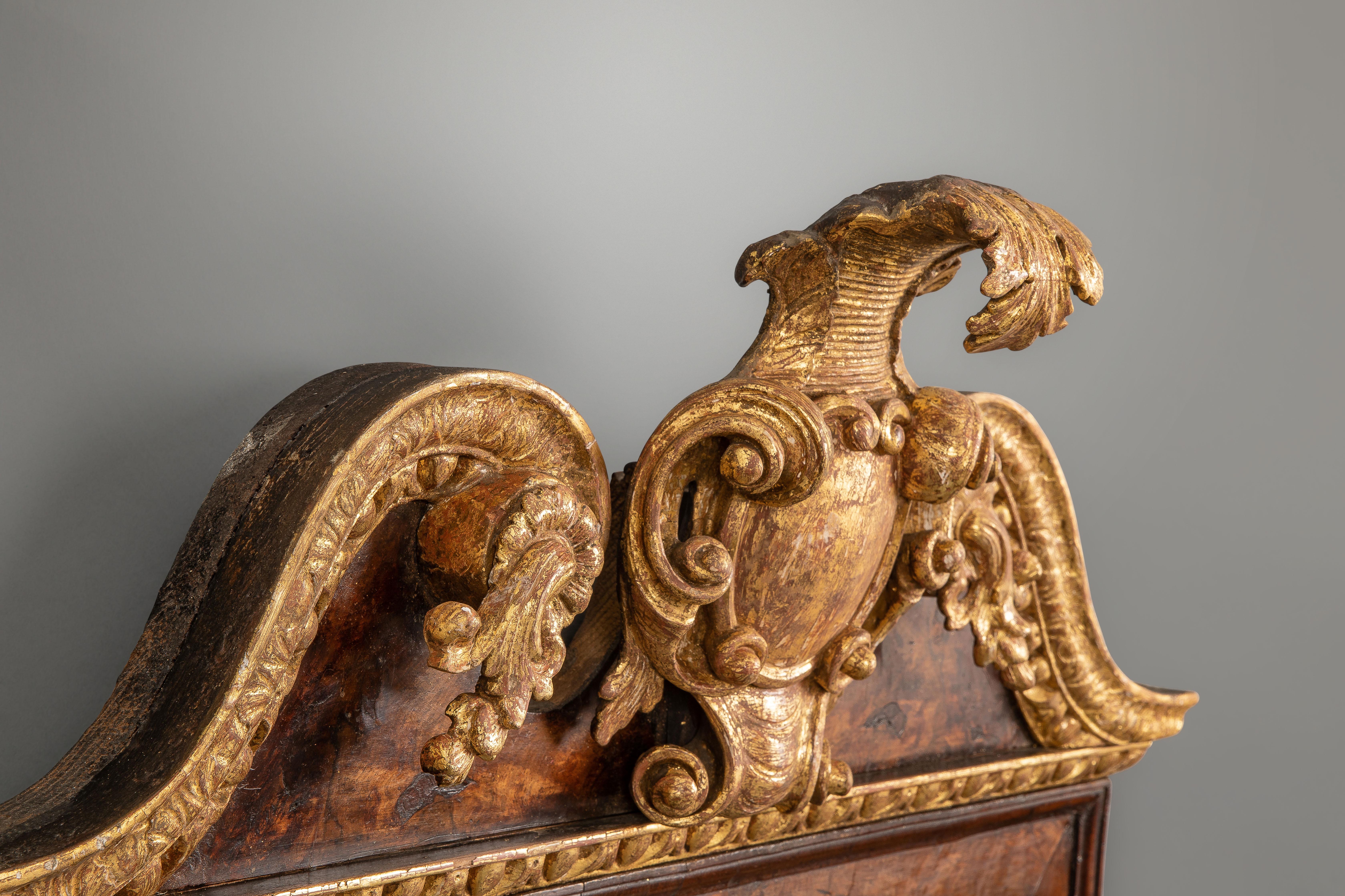 English George II Burr Walnut and Parcel-Gilt Mirror in the Kentian Style For Sale