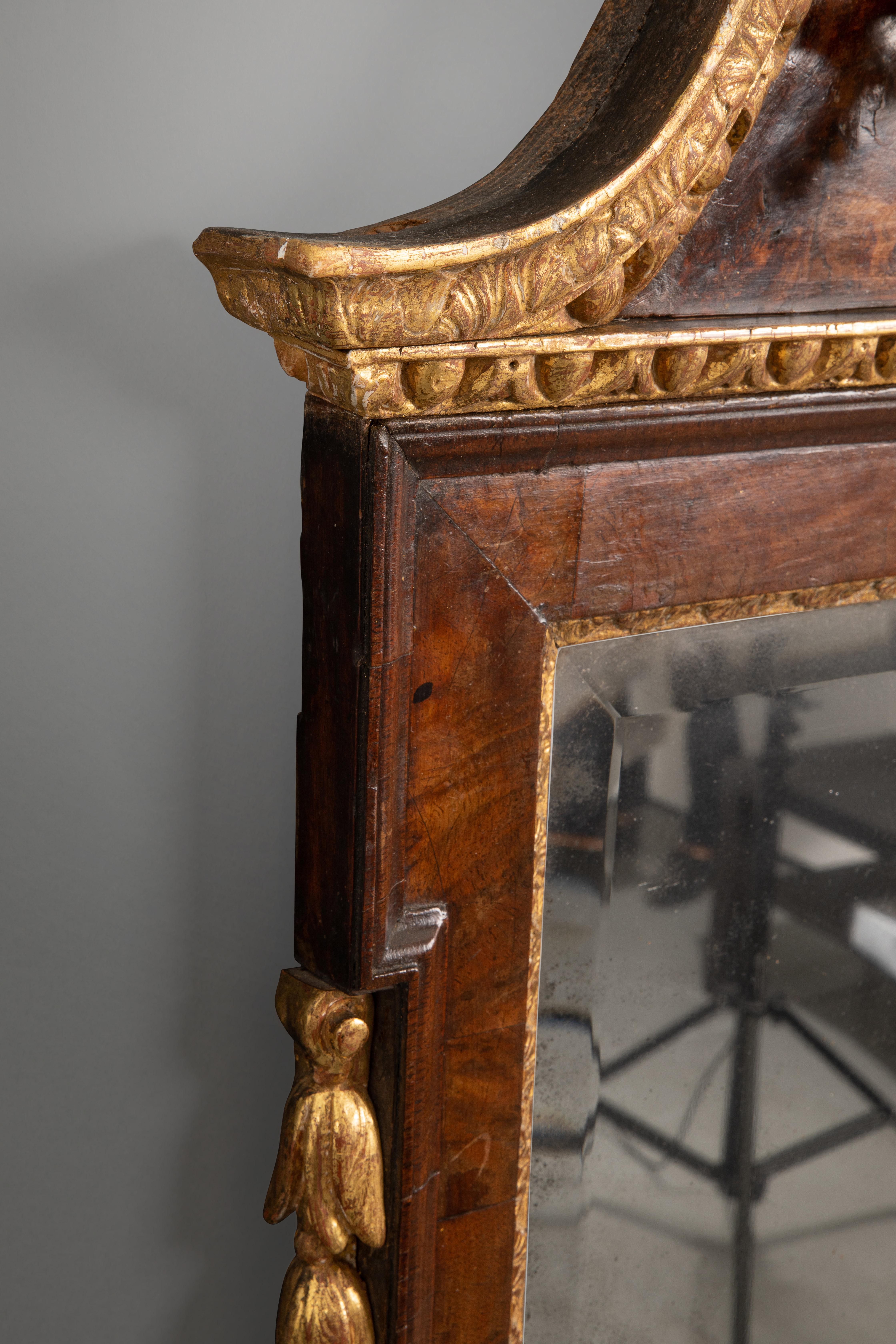 George II Burr Walnut and Parcel-Gilt Mirror in the Kentian Style In Good Condition For Sale In New York, NY