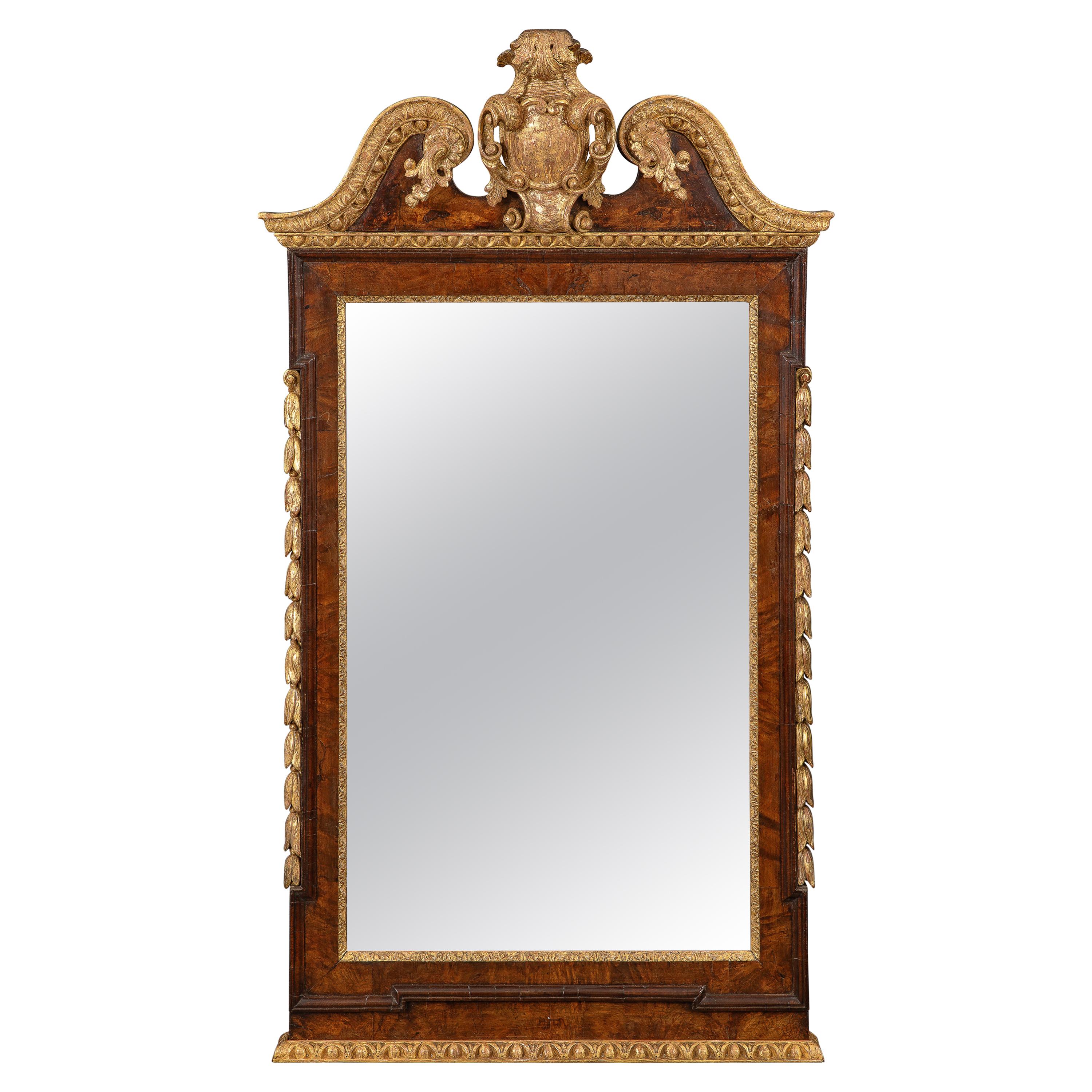 George II Burr Walnut and Parcel-Gilt Mirror in the Kentian Style For Sale