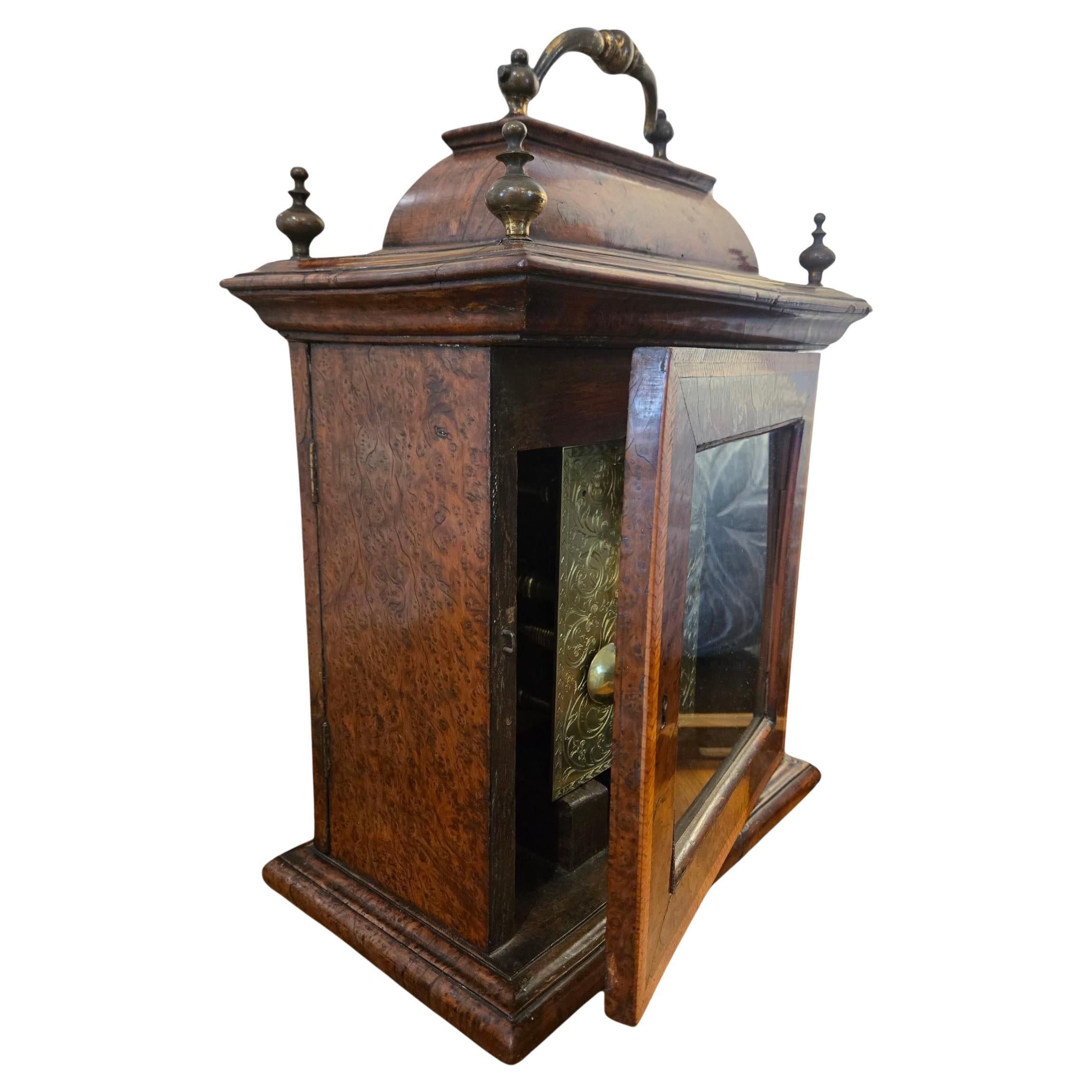 British George II Burr Walnut Bracket / Mantel Clock For Sale