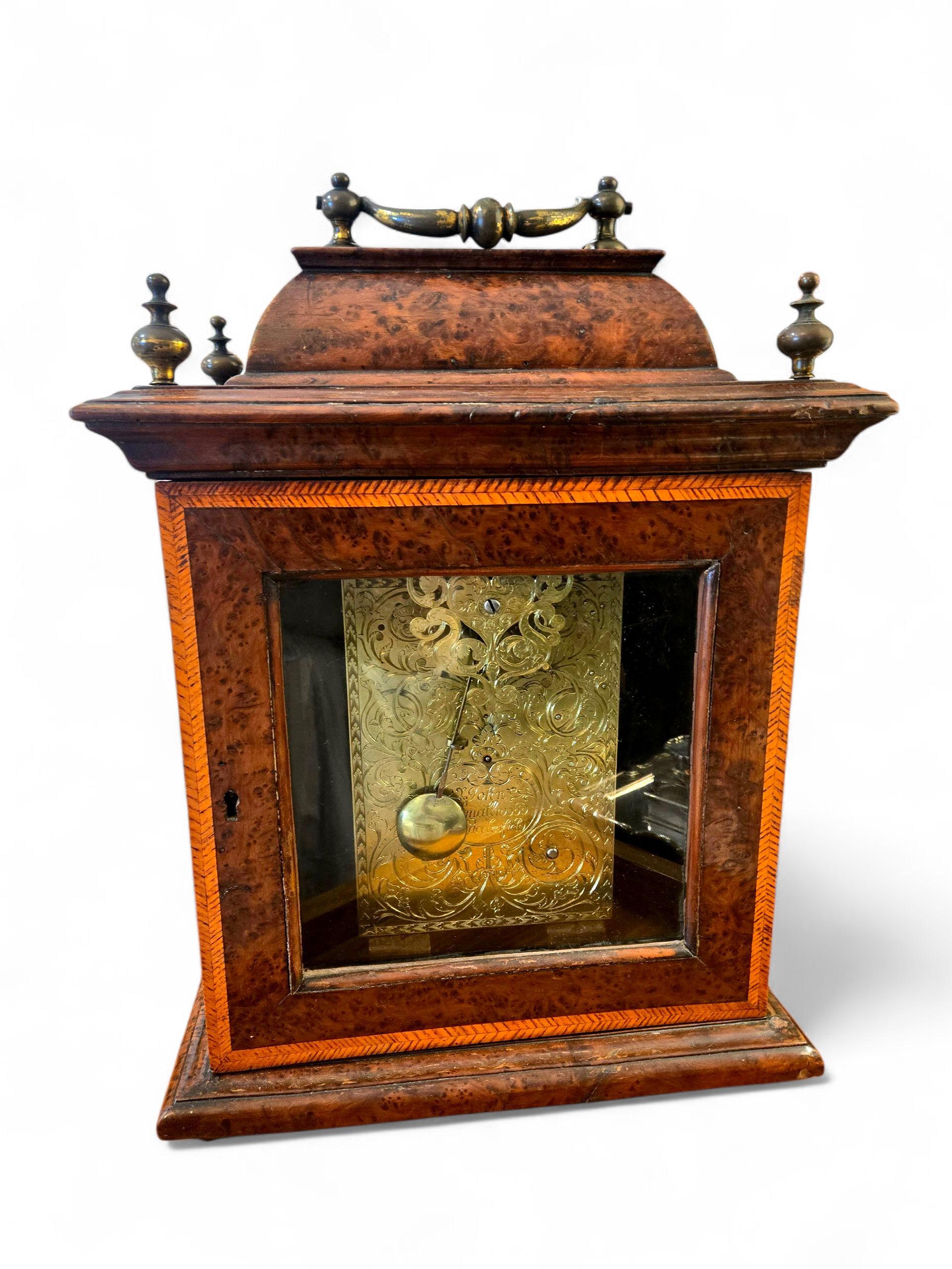George II Burr Walnut Bracket / Mantel Clock For Sale 2