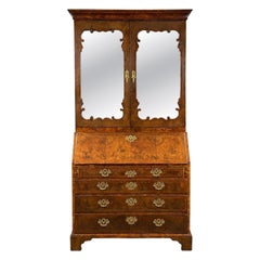 George II Burr Walnut Bureau Bookcase