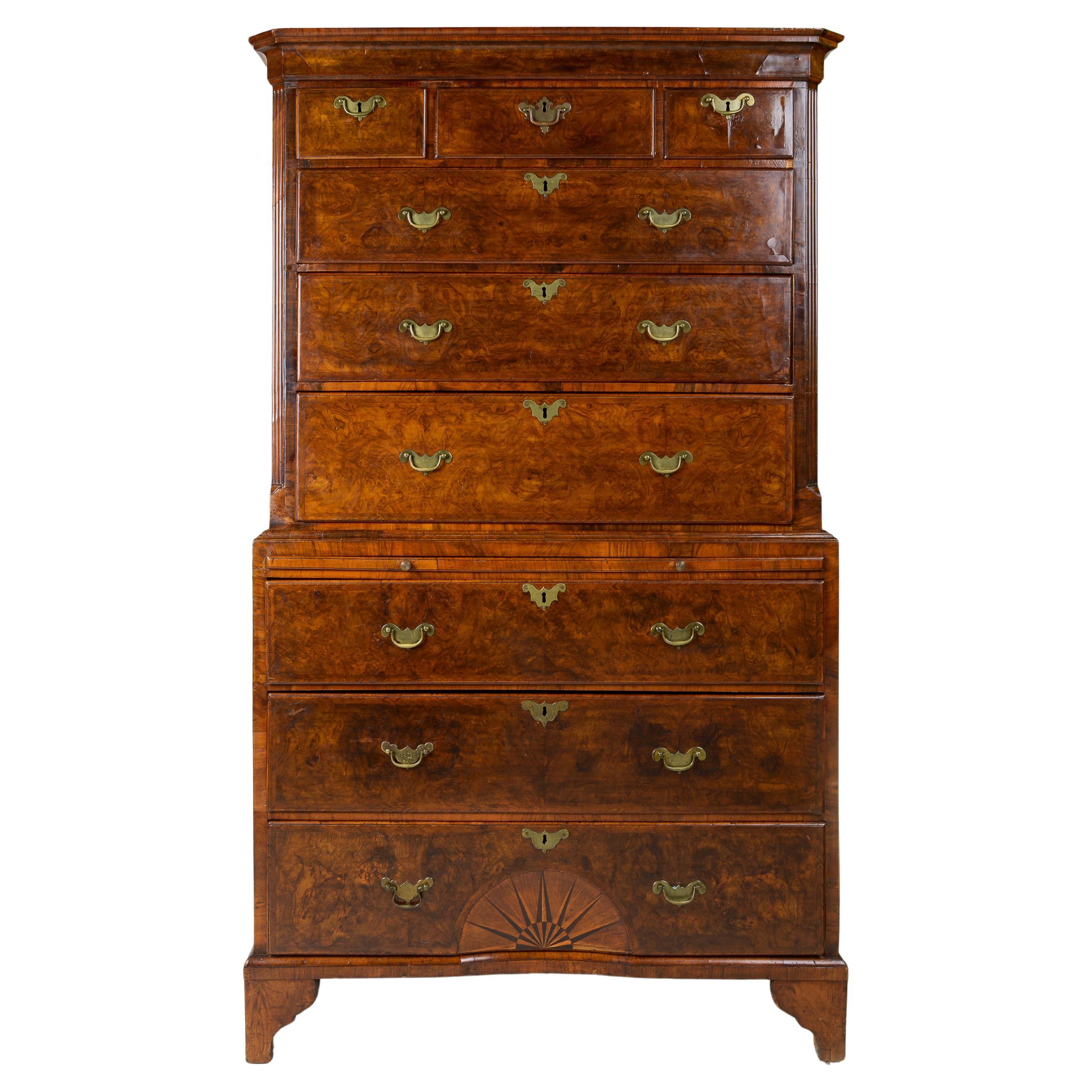 George II Burr Walnut Chest on Chest