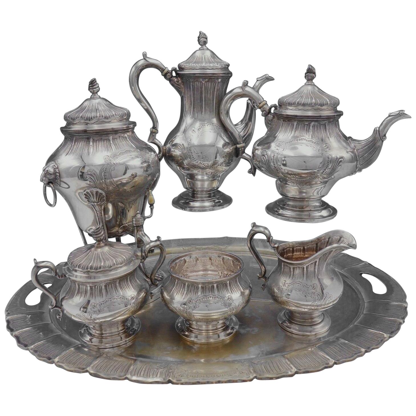George II by Tuttle Sterling Silver Tea Set 6-Piece with Silverplate Tray