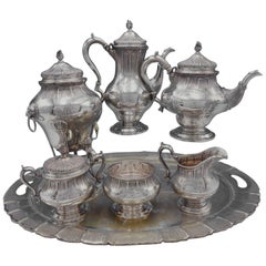 George II by Tuttle Set da tè in argento sterling a 6 pezzi con vassoio in silverplate