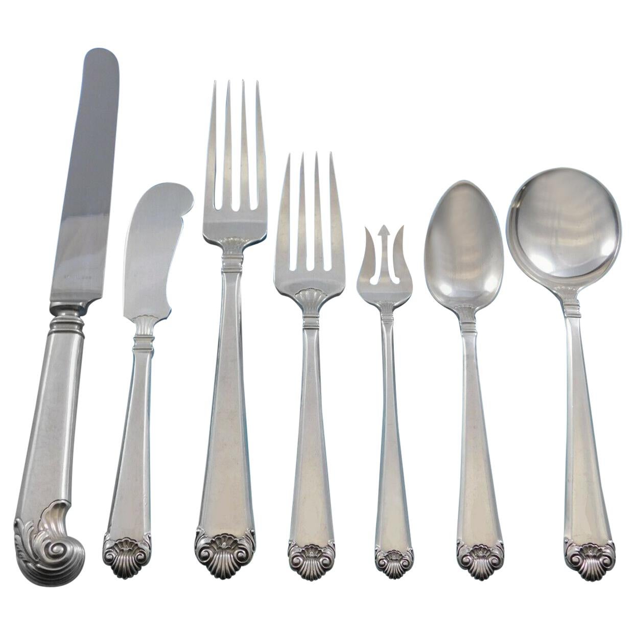 George II by Watson Sterling Silver Flatware Set Service Dinner 84 Pieces For Sale